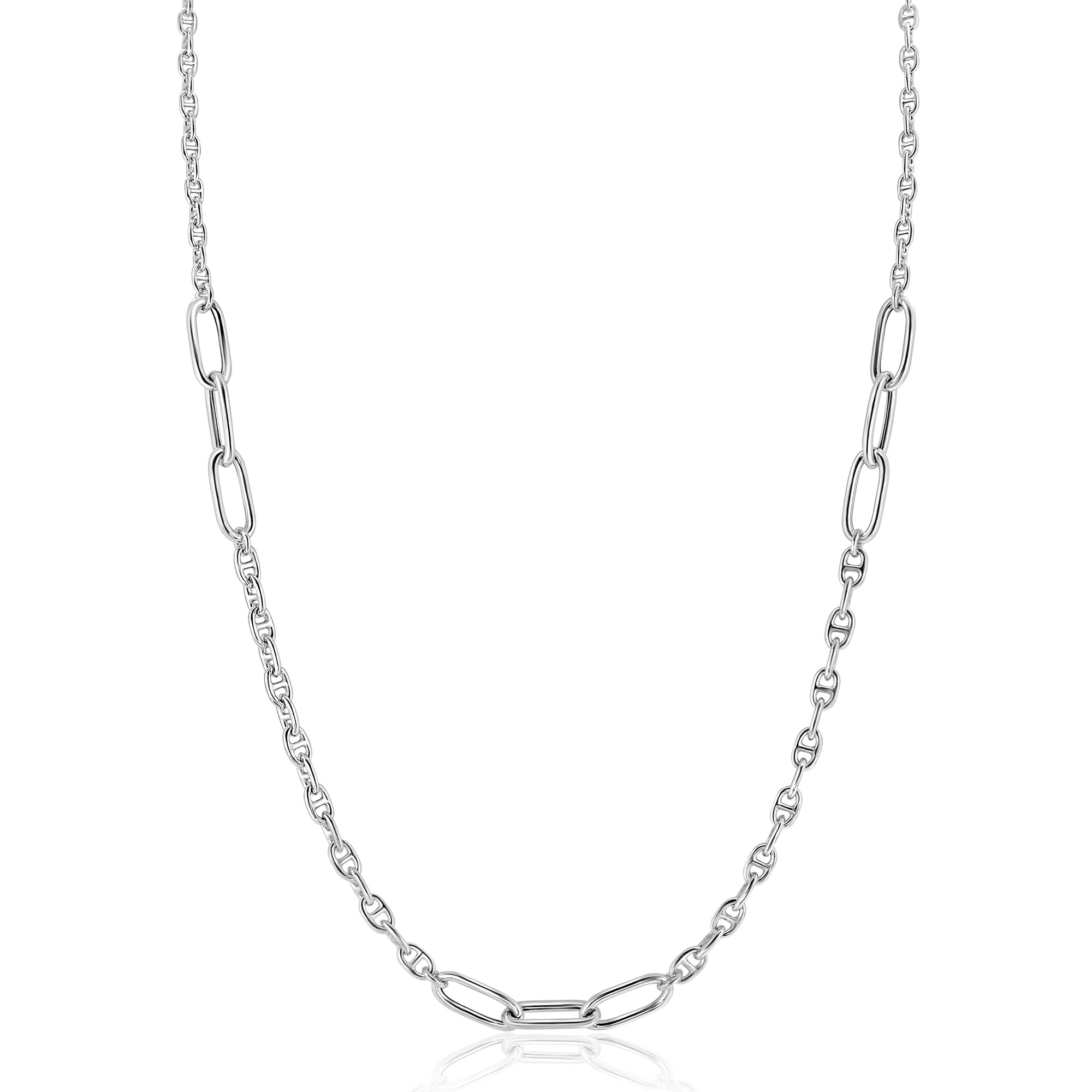 ZINZI zlv. collier fantasie paperclip ertussen 45cm