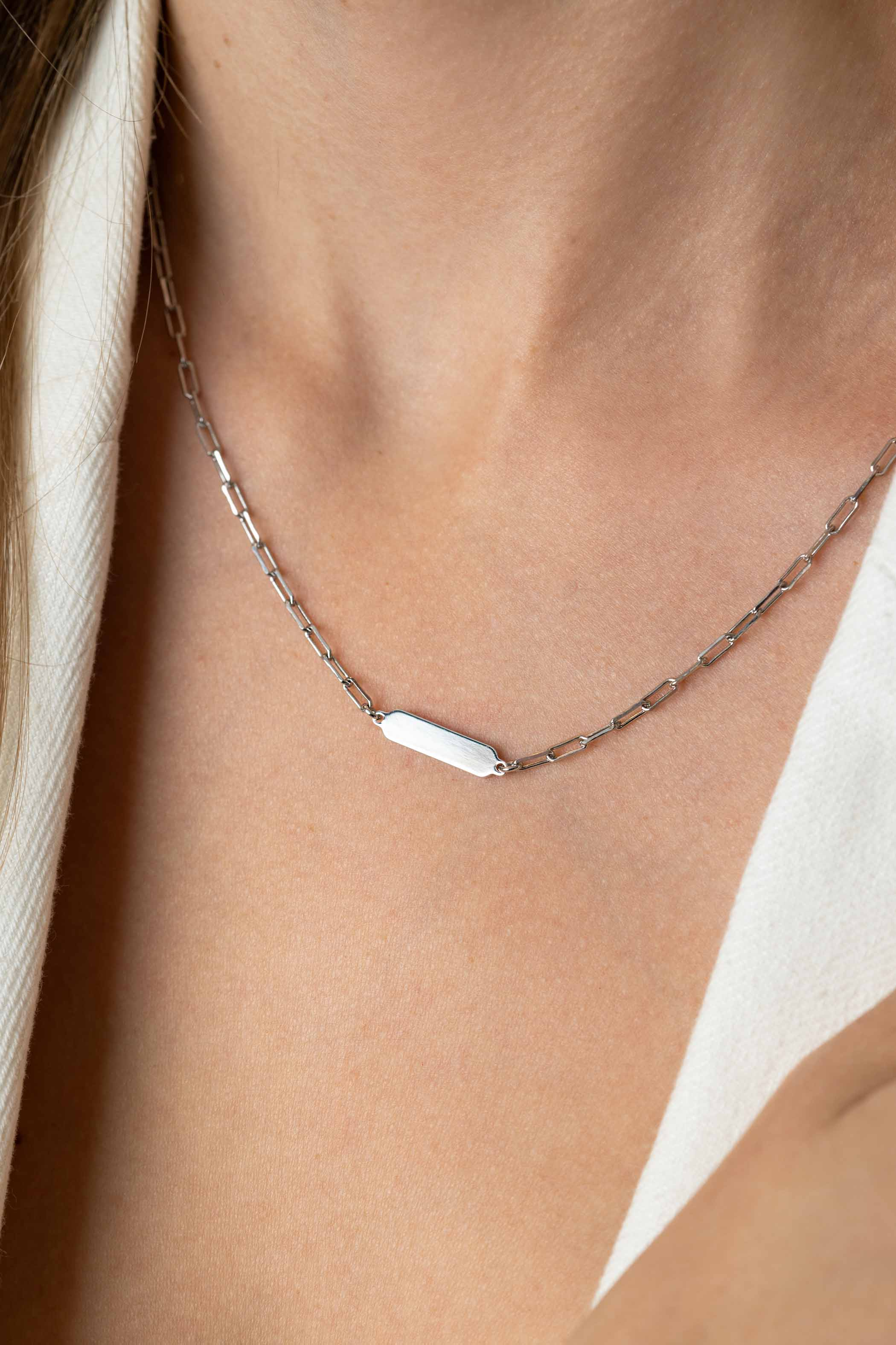 ZINZI Silberkette mit glänzender rechteckiger Platte zum Gravieren von 42-45 cm ZIC2530