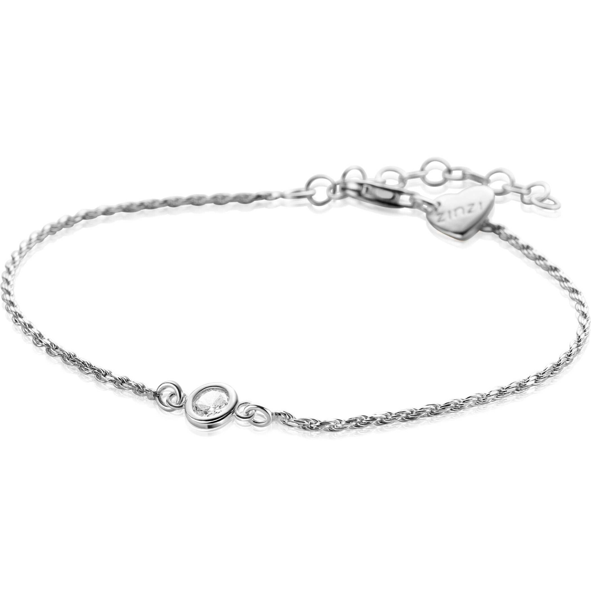 ZINZI zlv. armband koord met ronde zirconia