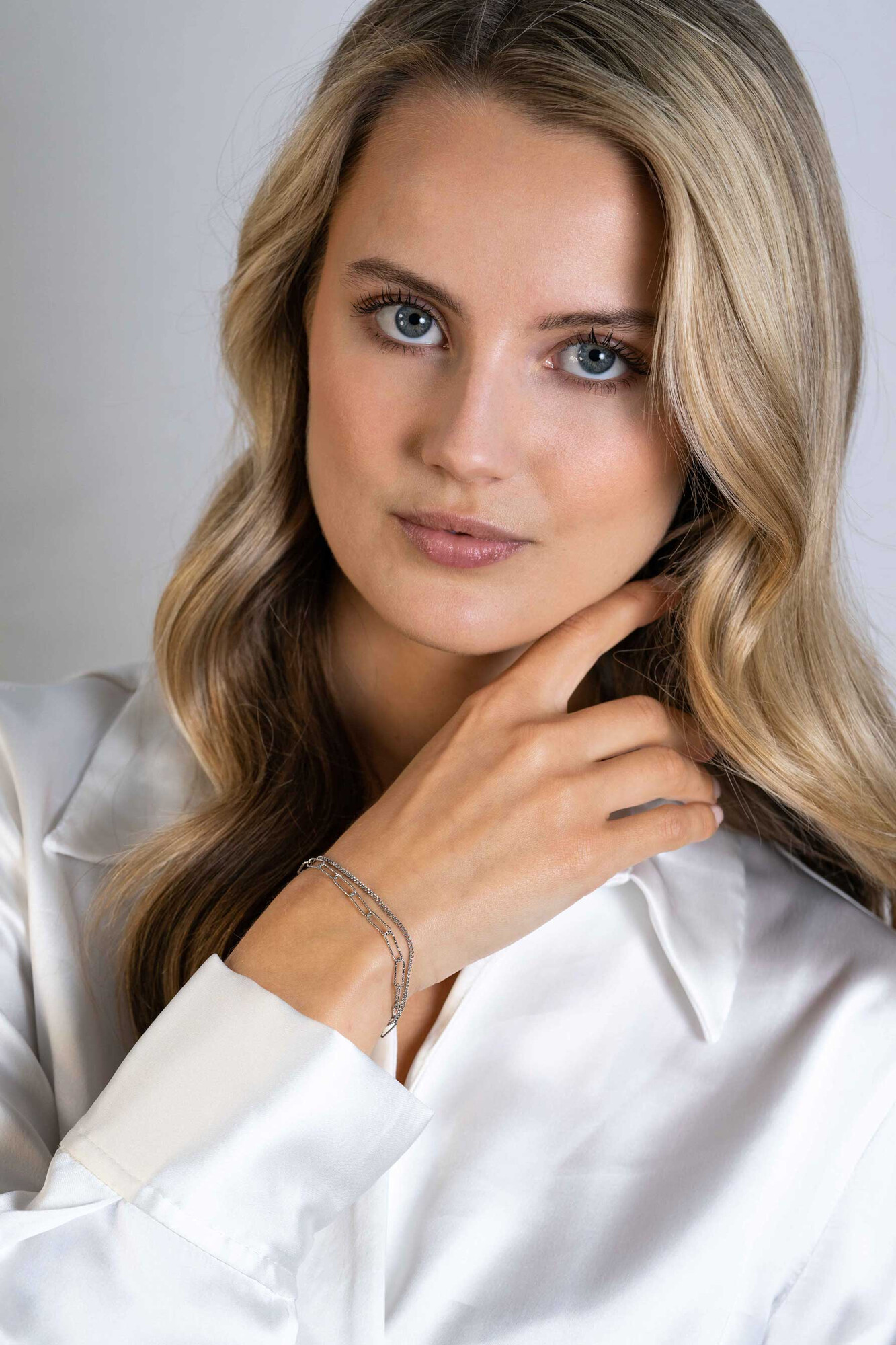 ZINZI zlv. armband 2 rijen gourmet en paperclip