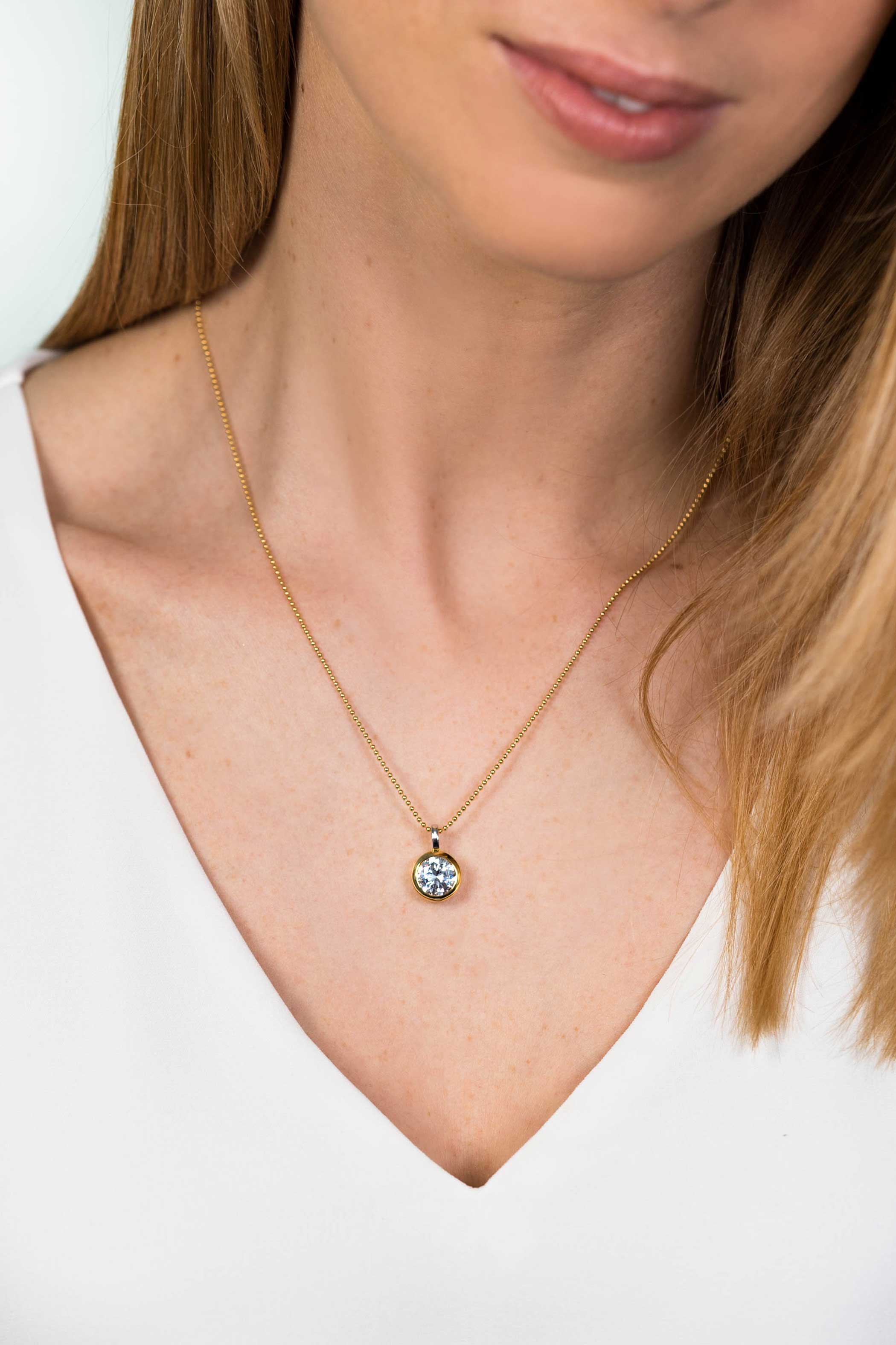 ZINZI silberner gelbvergoldeter Anhänger 17mm rund weiße Zirkonia ZIH2