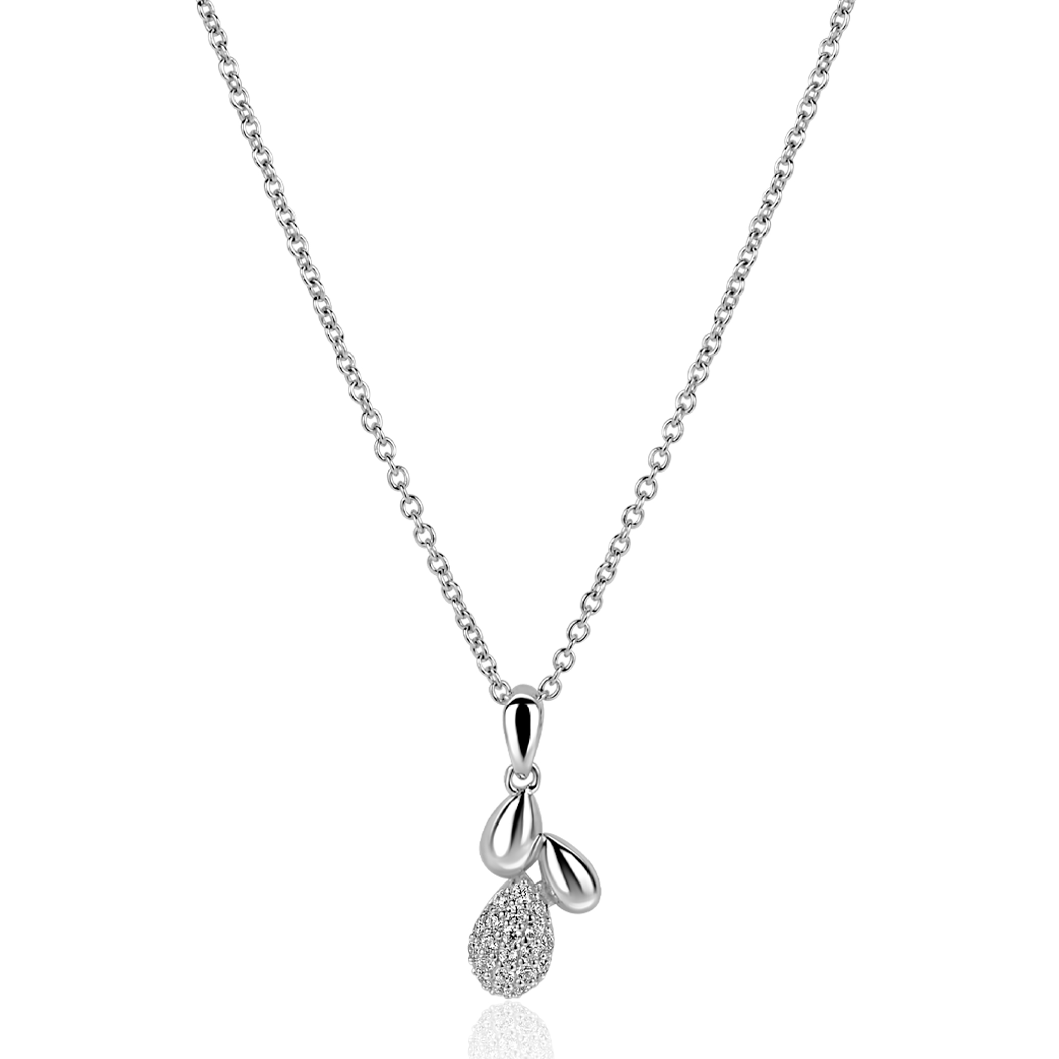 ZINZI zlv.collier met fant. hanger druppels en zirc.