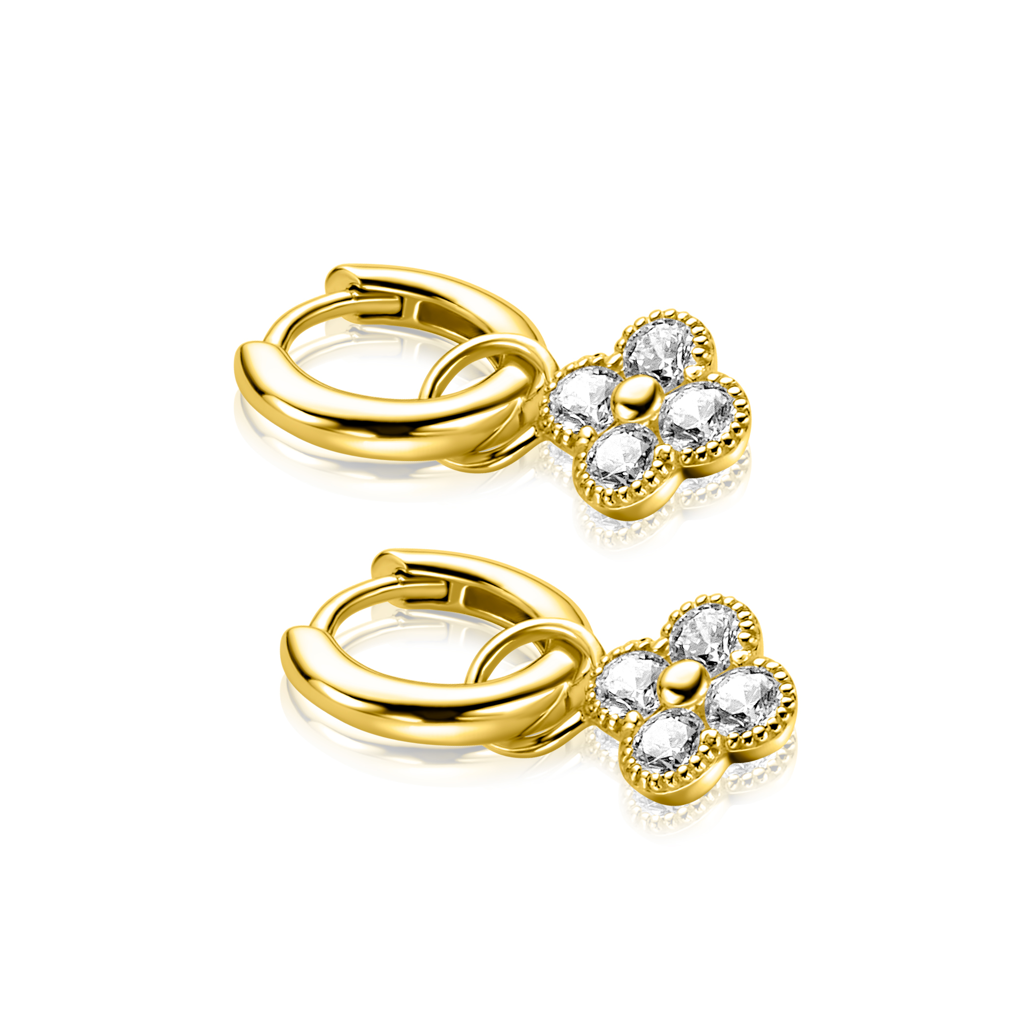 ZINZI zlv. oorbedels gg.verg.klaver met zirconia's