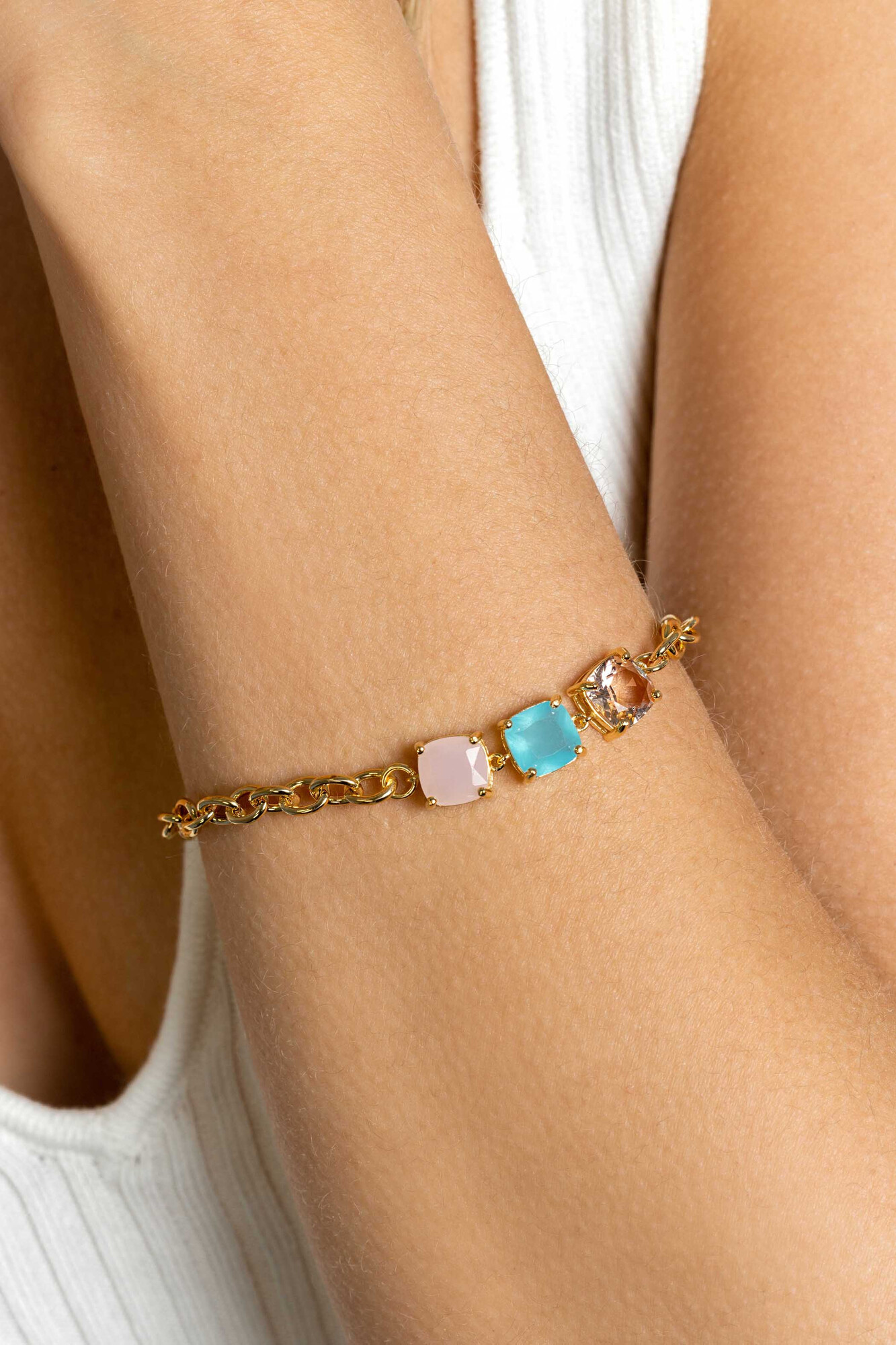 ZINZI zlv. armband gg.verg.met vk.roze en turquoise