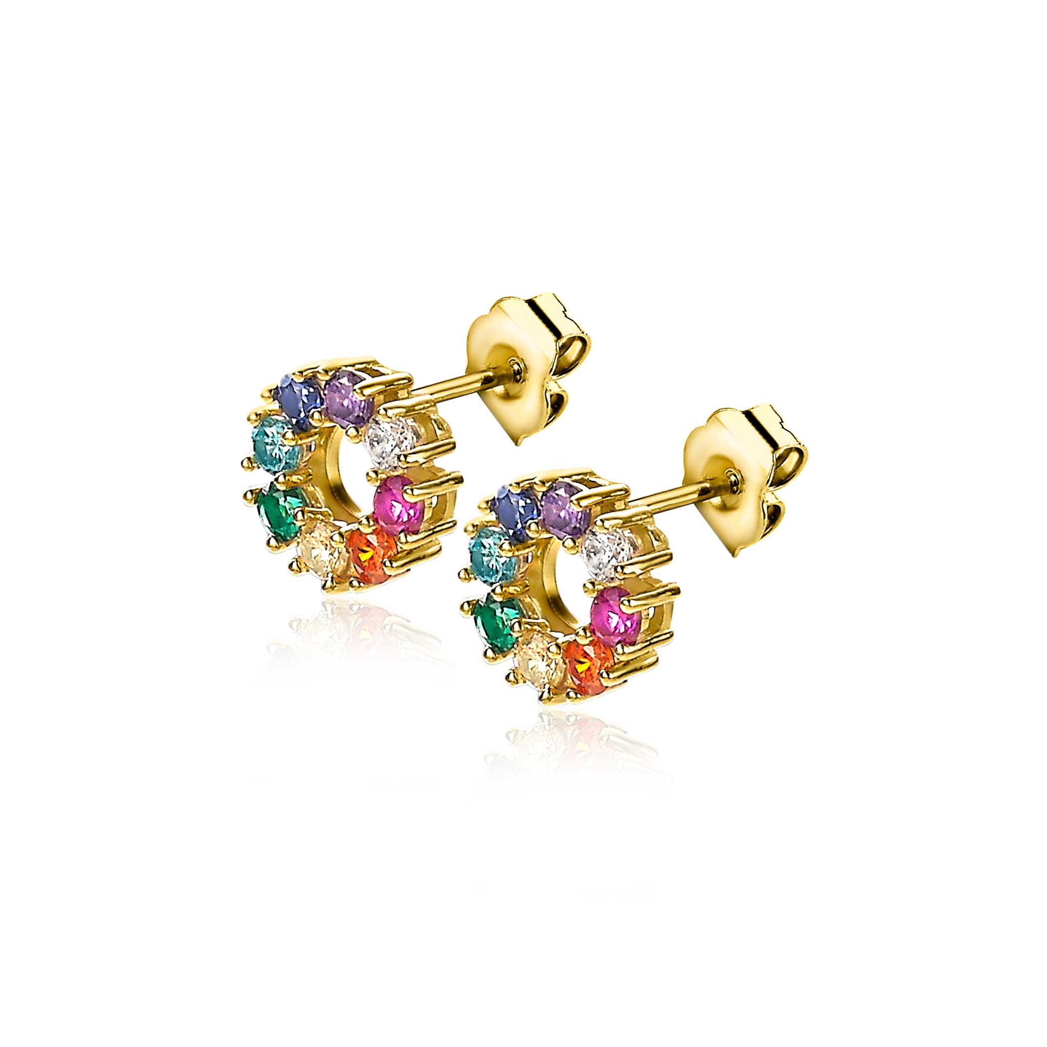 ZINZI silberne Ohrstecker 14K gelb vergoldet 10mm besetzt regenbogen ZIO2172