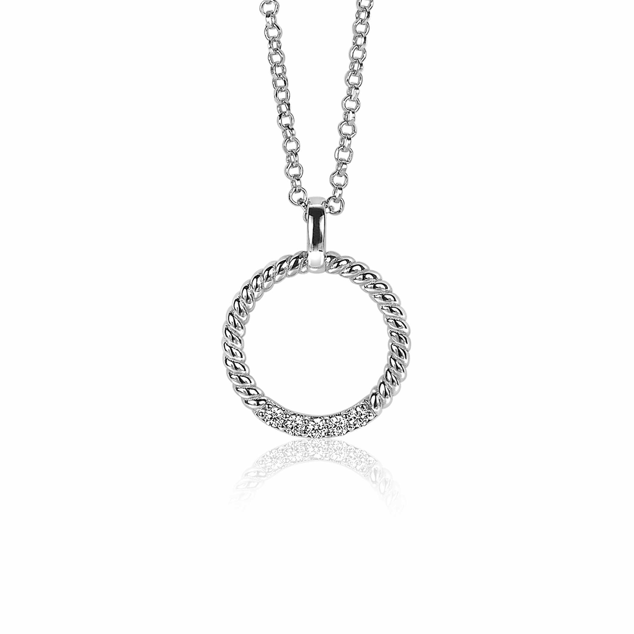 ZINZI silberner runder Anhänger 22mm gedreht weißer Zirkonia ZIH2128