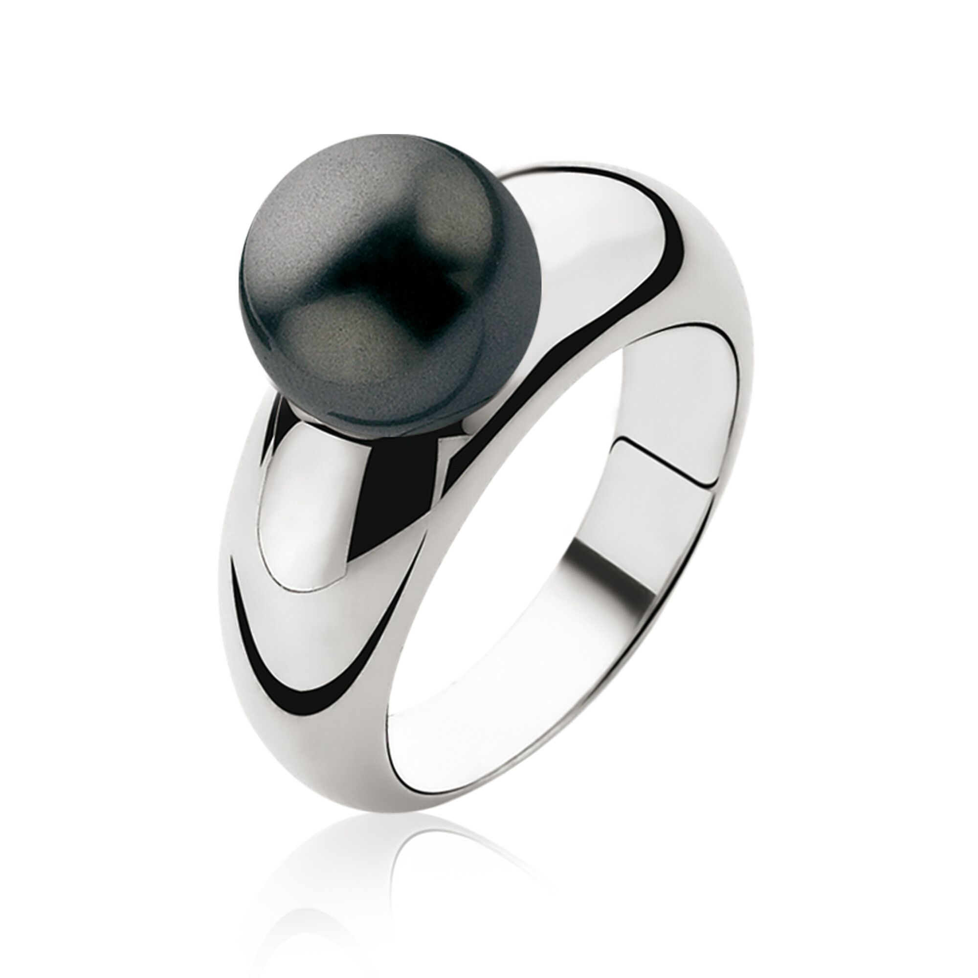 ZINZI silberner Ring Perle schwarz 10mm ZIR456Z