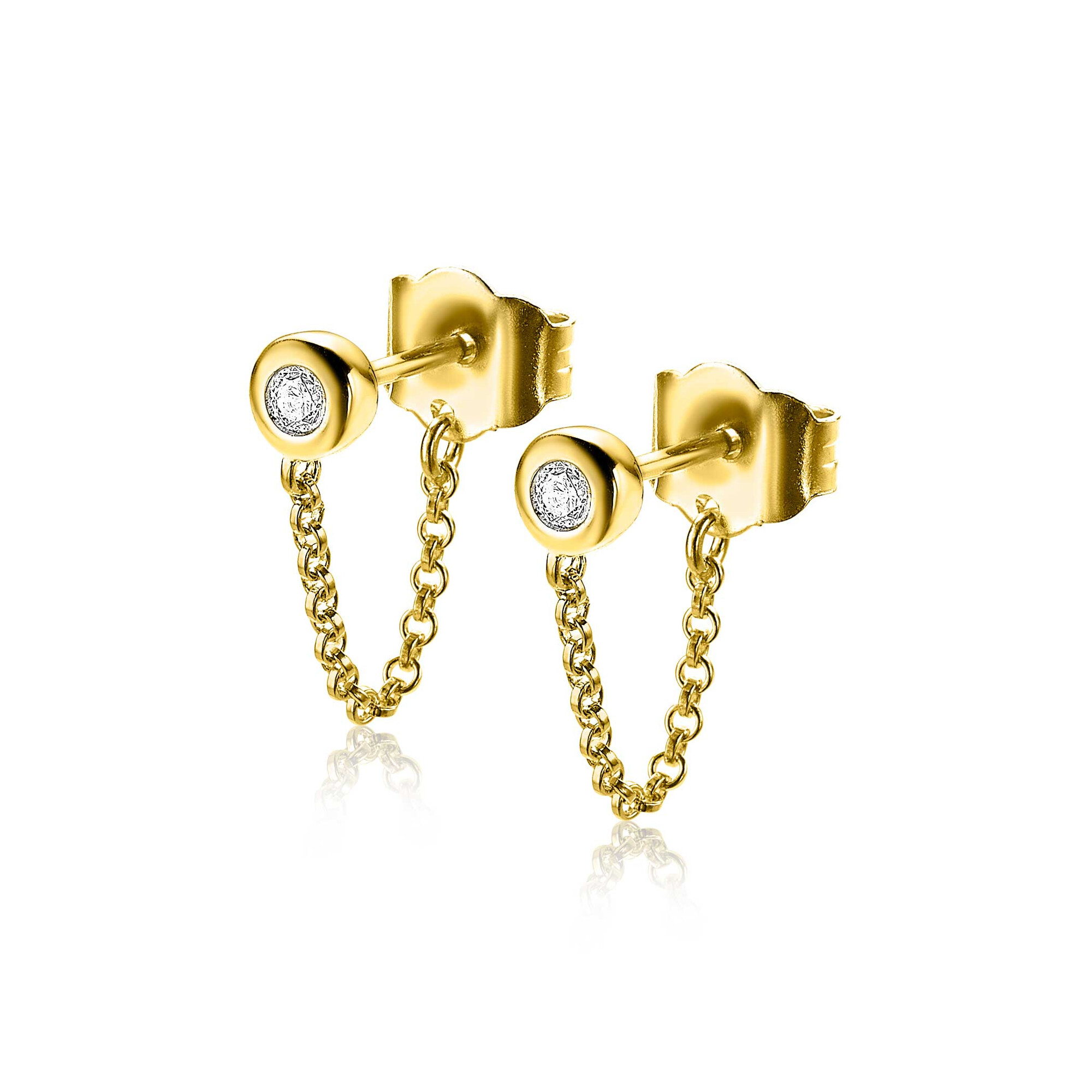 ZINZI silberne Ohrstecker 14K gelb vergoldet mit Kette rund  weiß ZIO1773Y