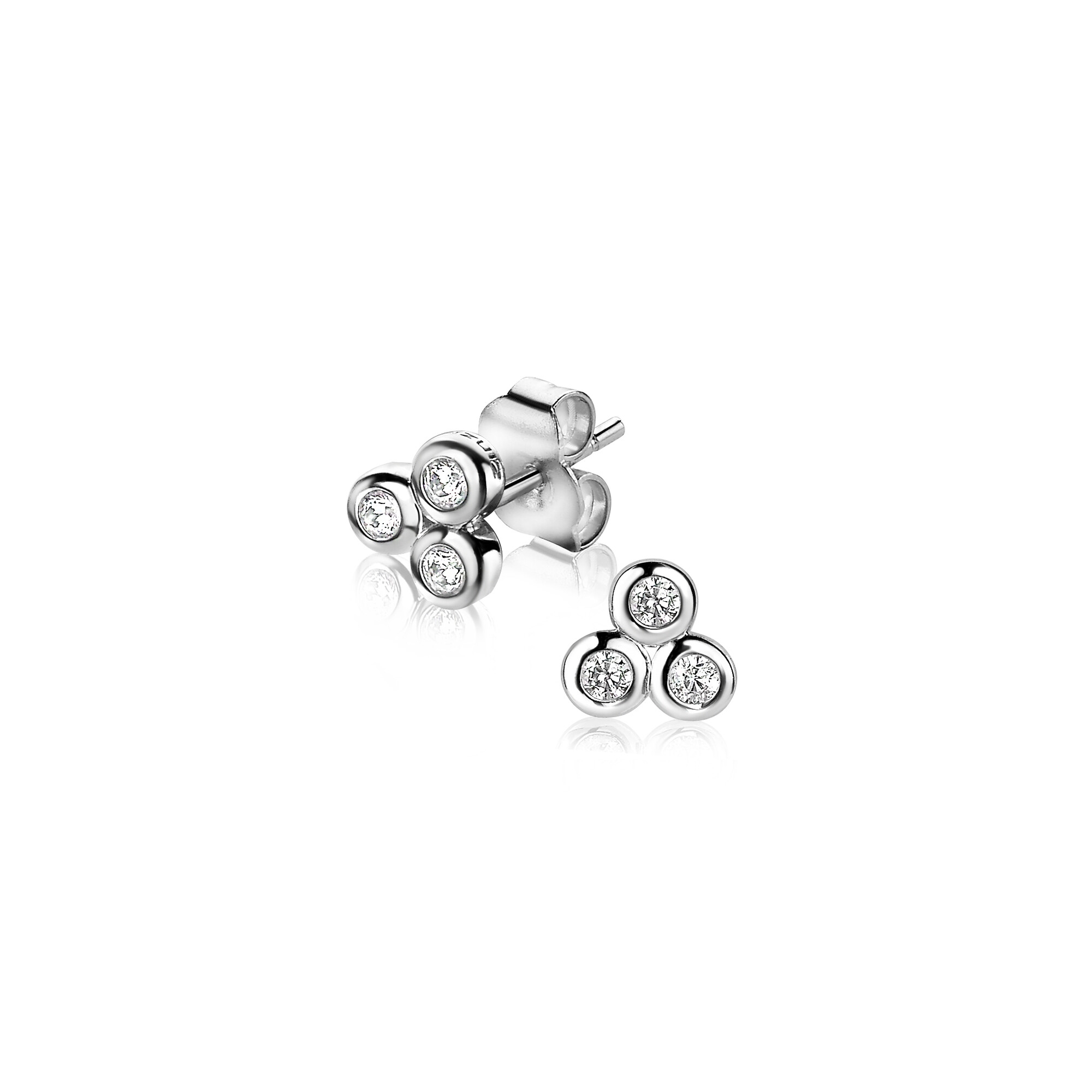 ZINZI silberne Ohrstecker Dreieck 3x rund  weiß ZIO1442