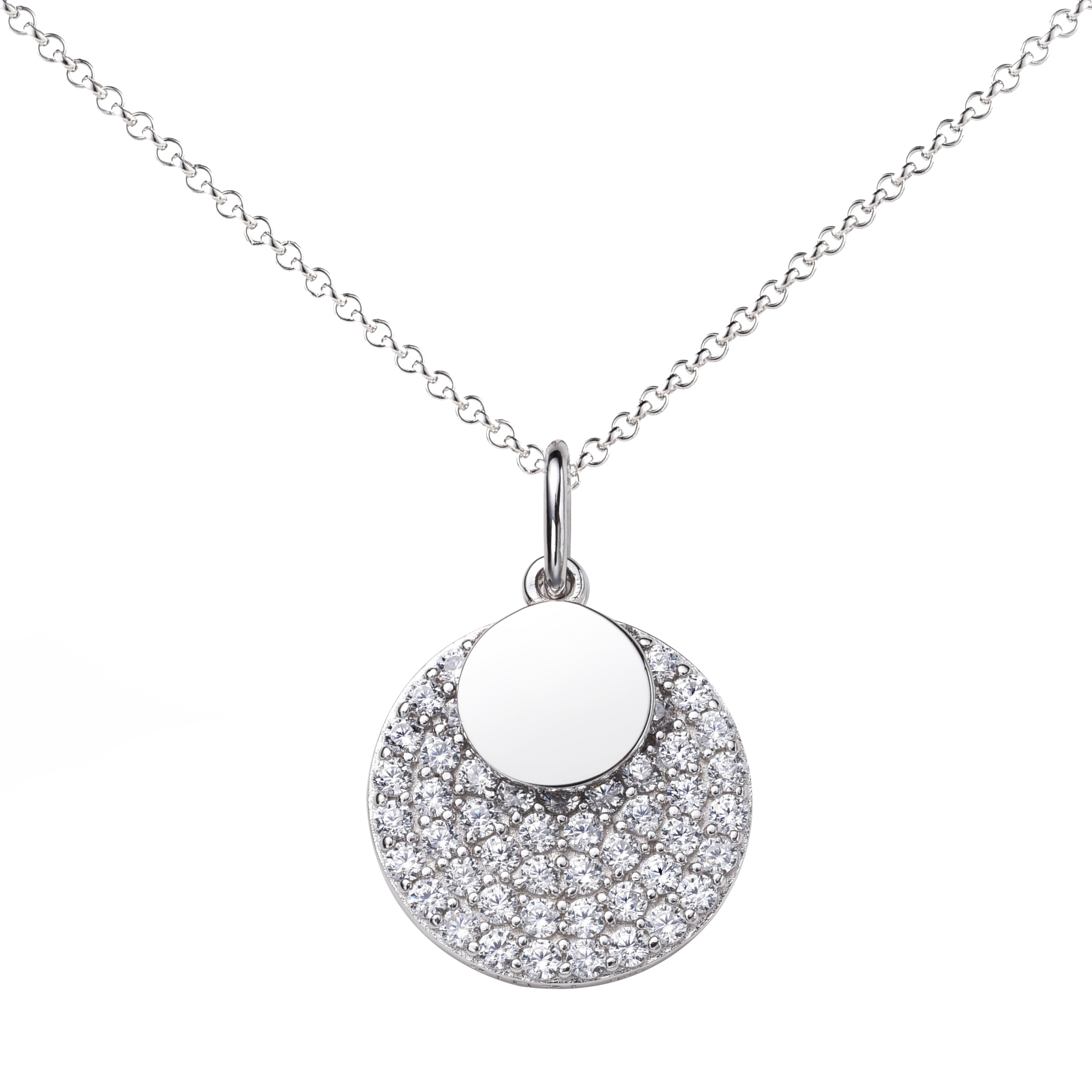 ZINZI silberne Kette 45cm mit Anhänger 17mm rund  weiß ZIC1572