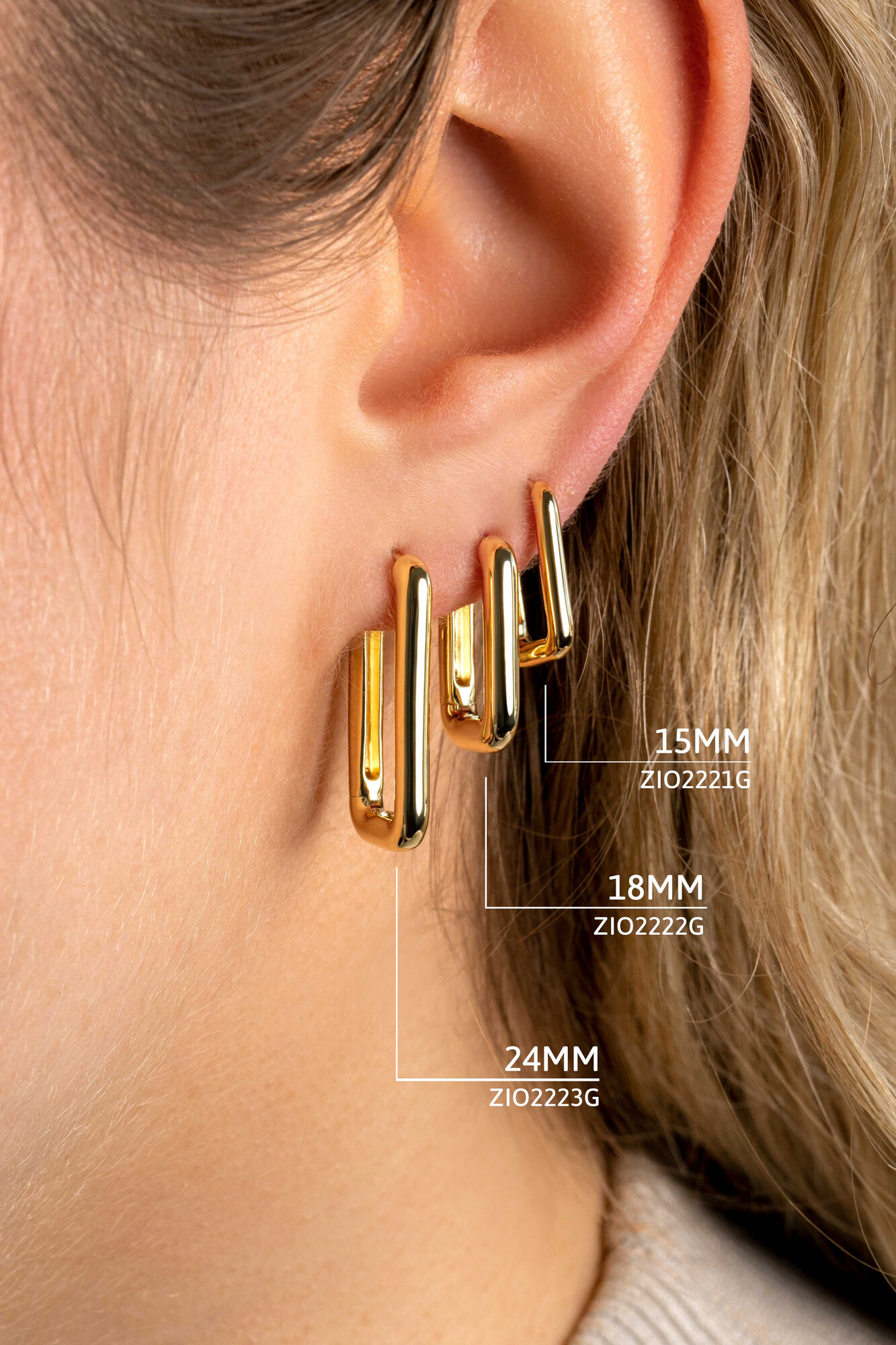 ZINZI silberne Luxus-Ohrringe 14K Gelbgold vergoldet 15x2mm ovale Form ZIO2221G