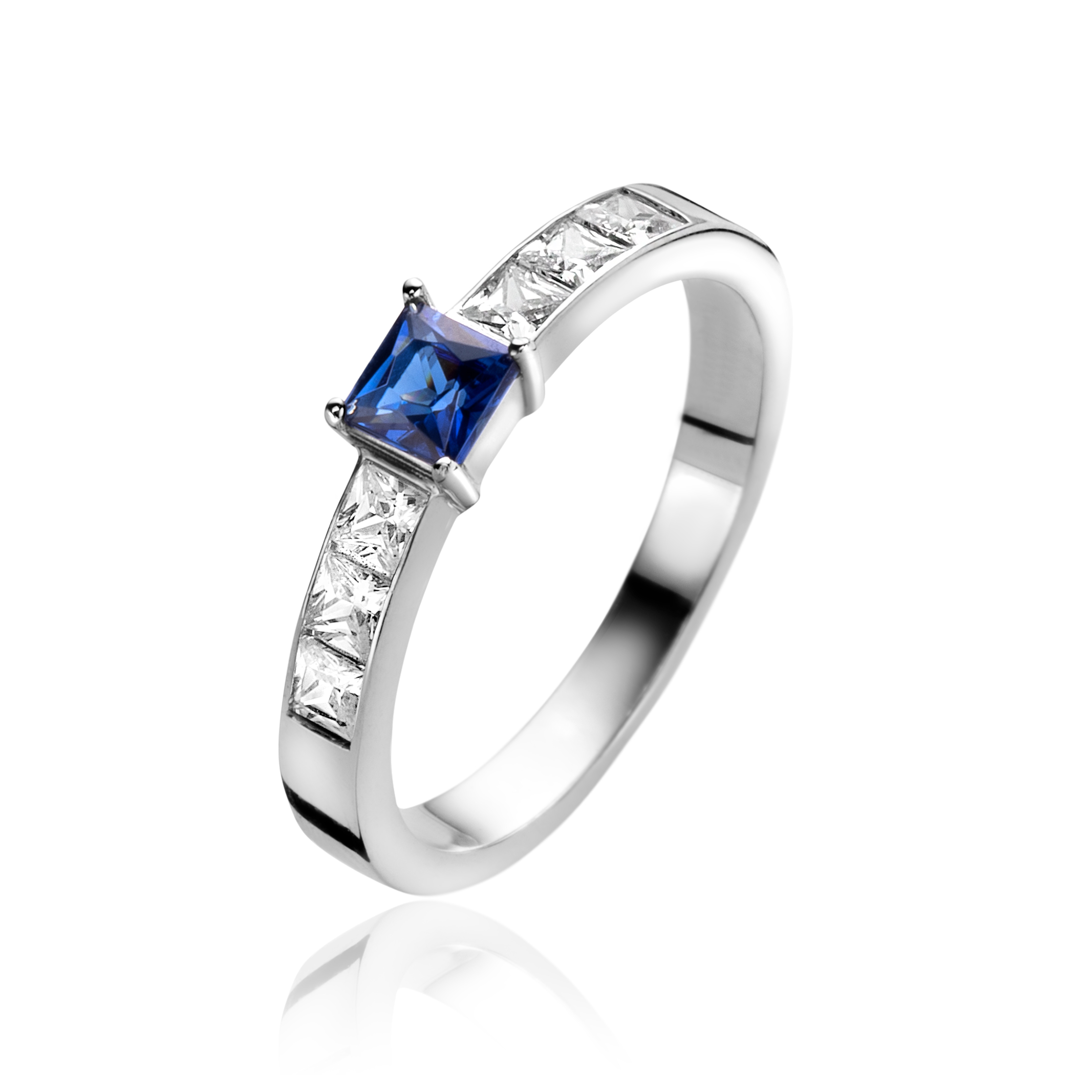 ZINZI zlv. ring prinses blauw en wit zirc. mt.62