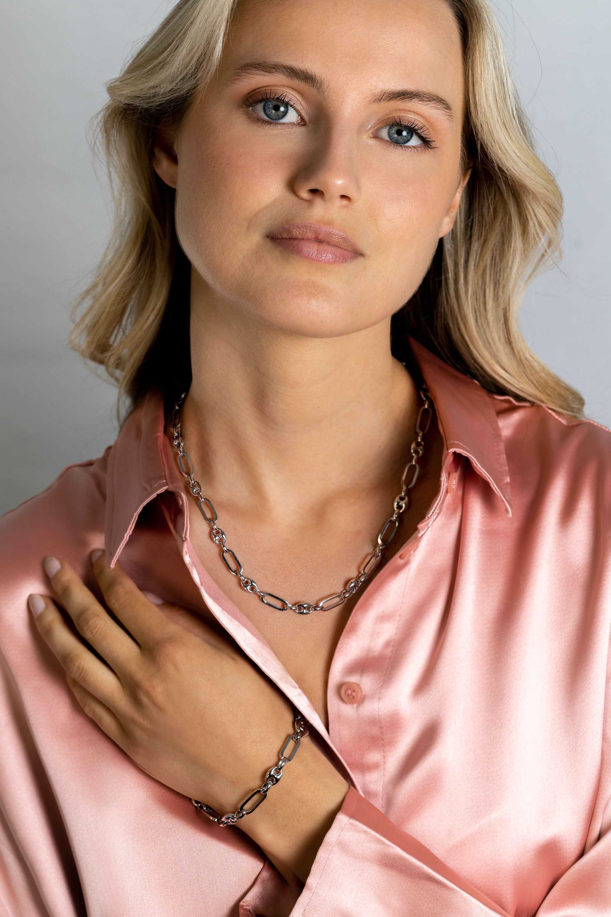 ZINZI zlv. collier paperclip/koffieboon schakels 45cm