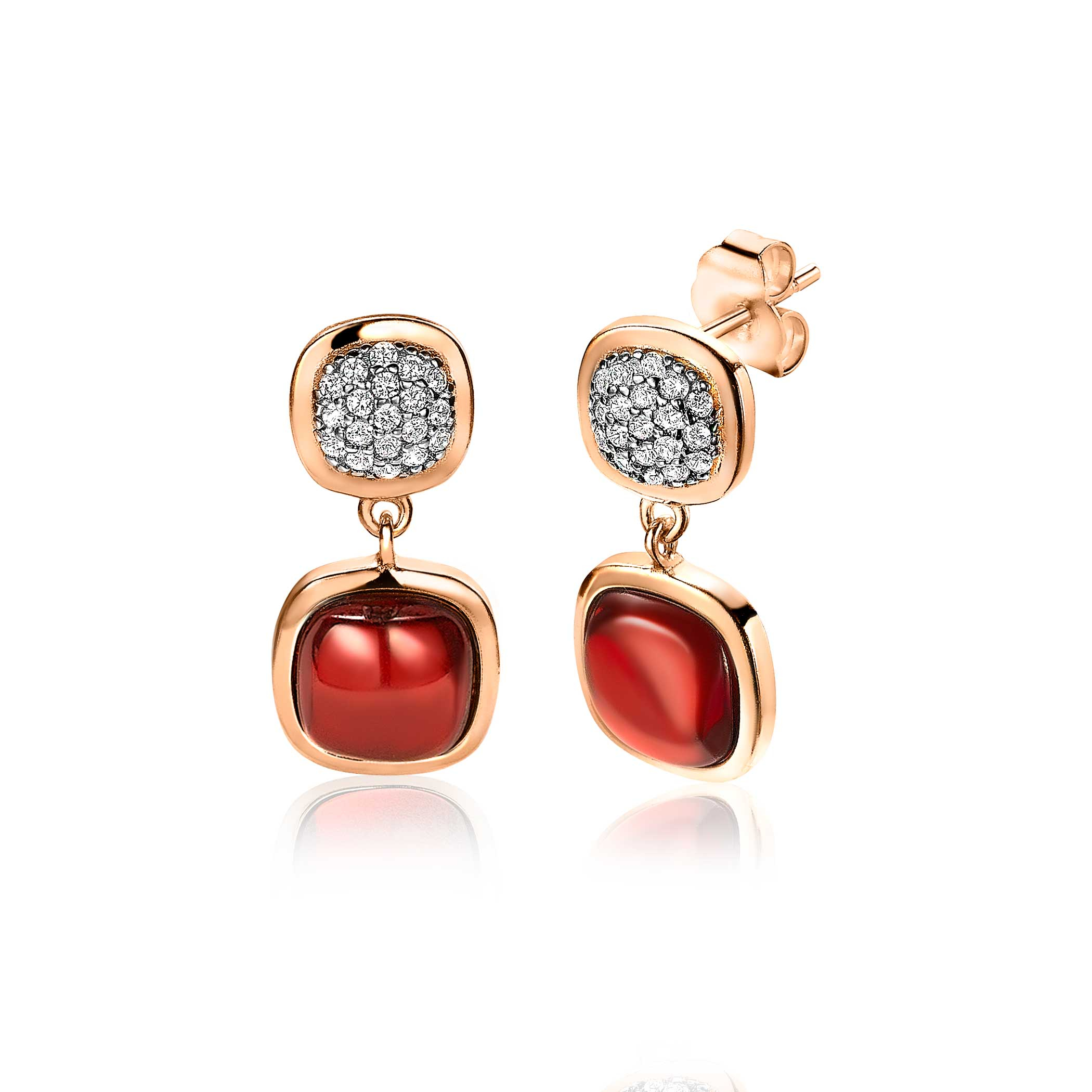 ZINZI silberne Ohrstecker rosévergoldet quadratisch rot  weiß ZIO1717