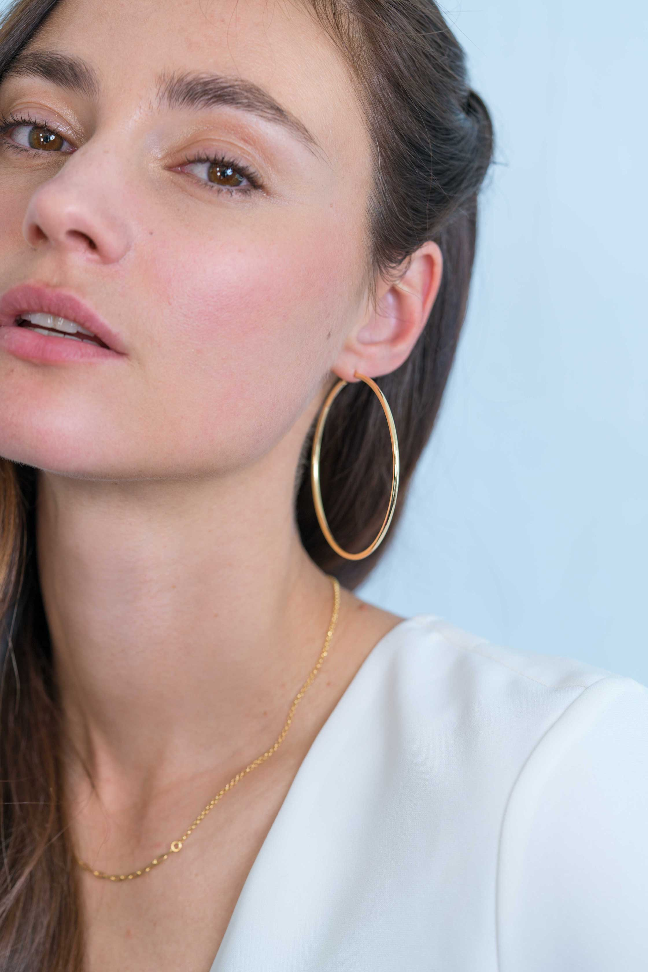 ZINZI silberne Ohrringe 14K gelb vergoldet glatt 65x2mm rund ZIO438G