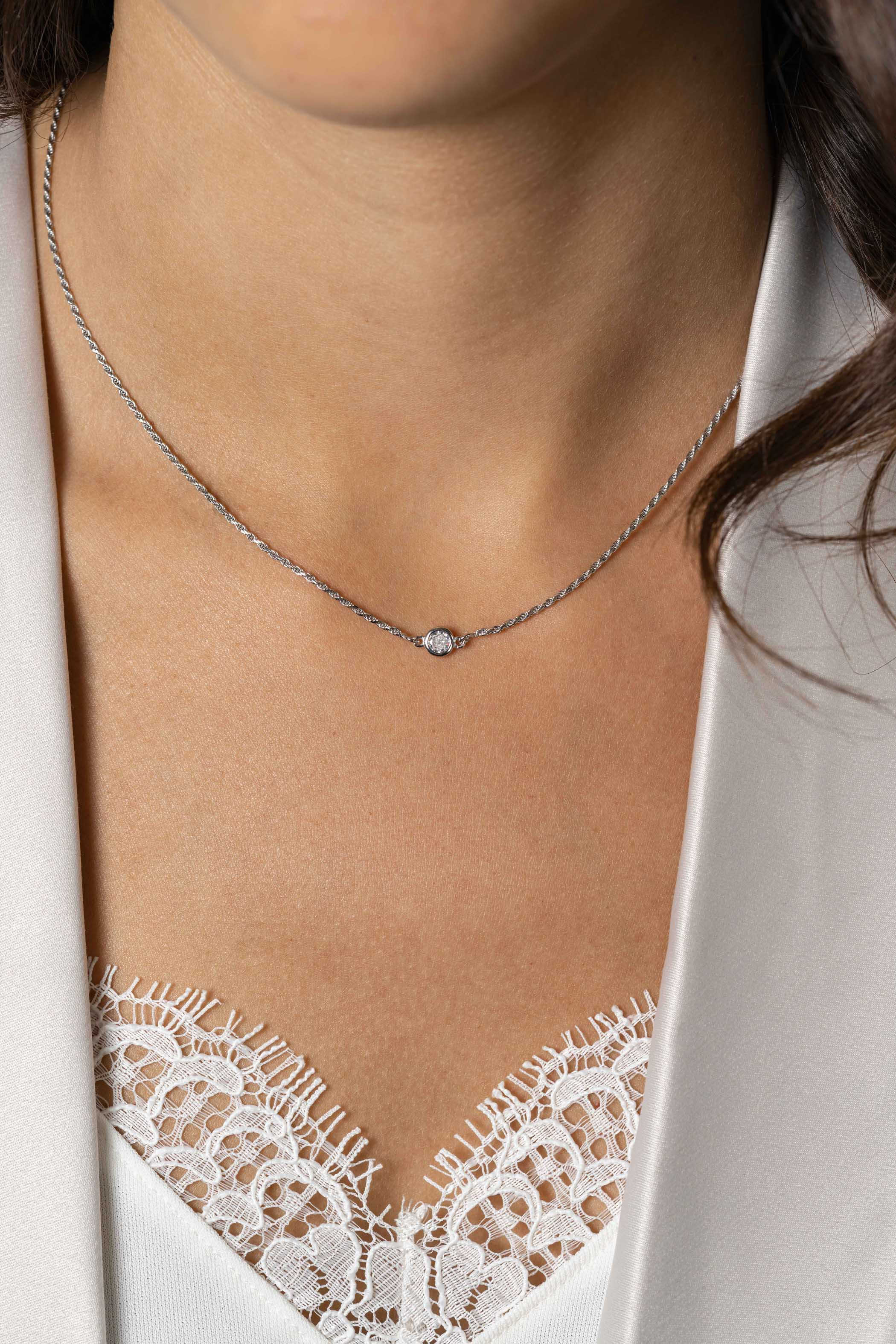 ZINZI zlv. collier koord met ronde zirconia