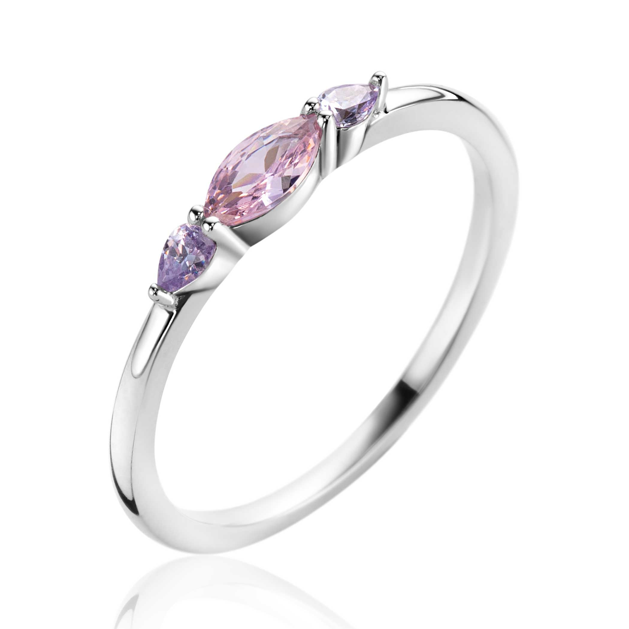 ZINZI zlv. ring fantasie met roze en lila zirc.mt.62