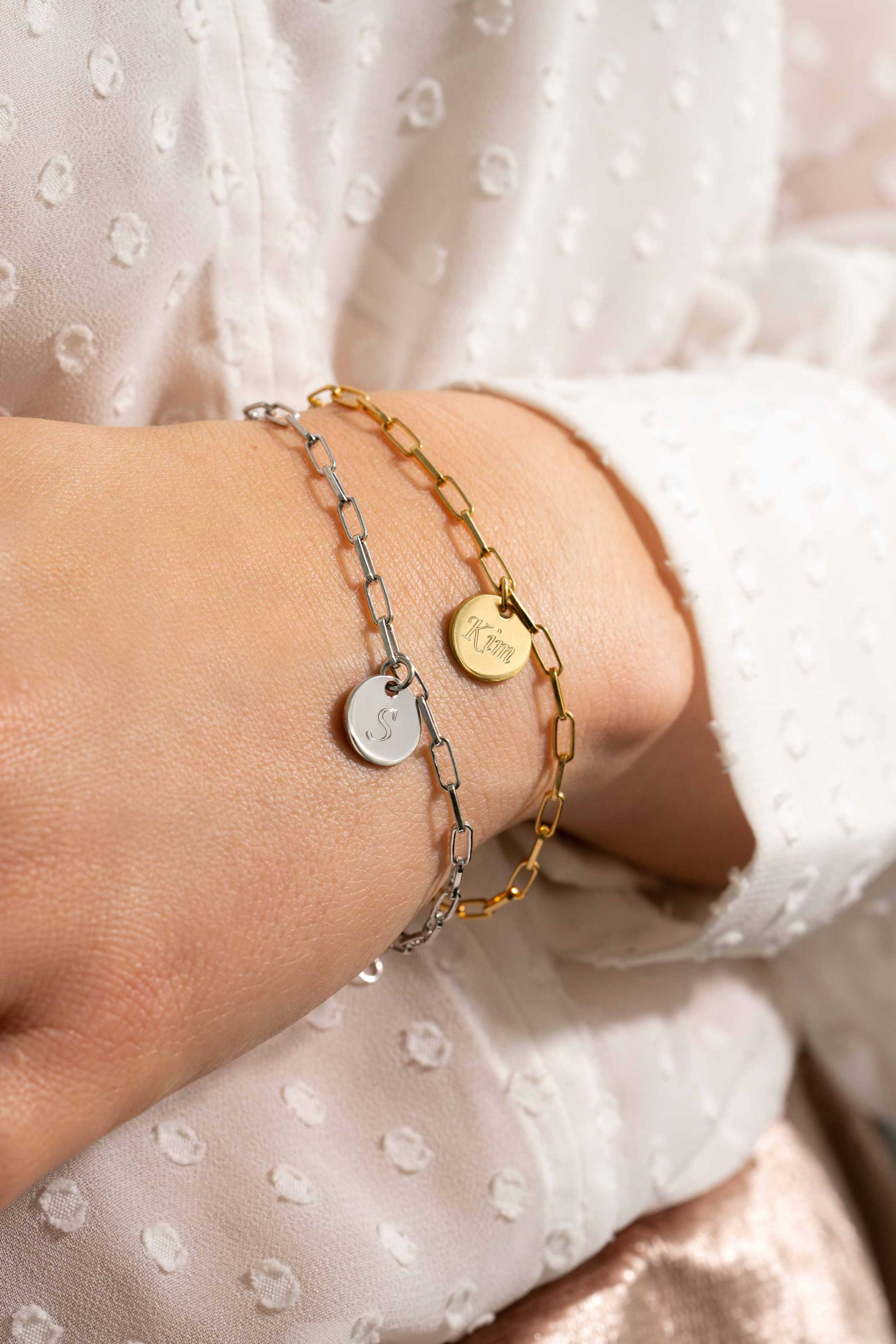 ZINZI silbernes Armband 14K gelb vergoldet paperclip Glieder rund Plättchen ZIA2166G