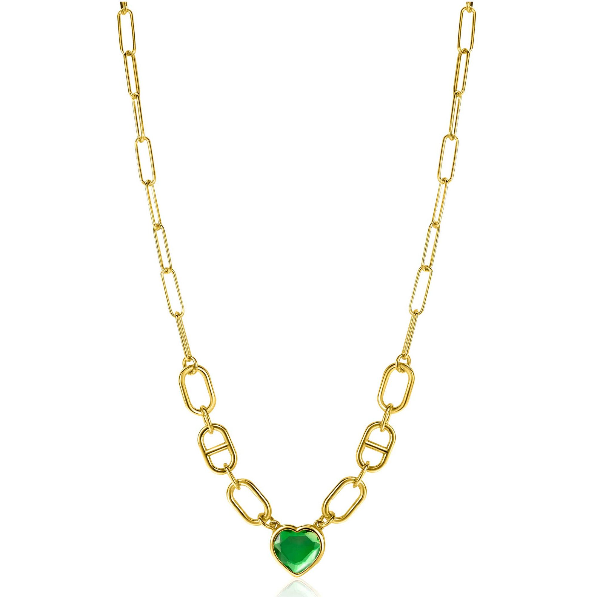 ZINZI zlv. collier gg.verg. met groen hart
