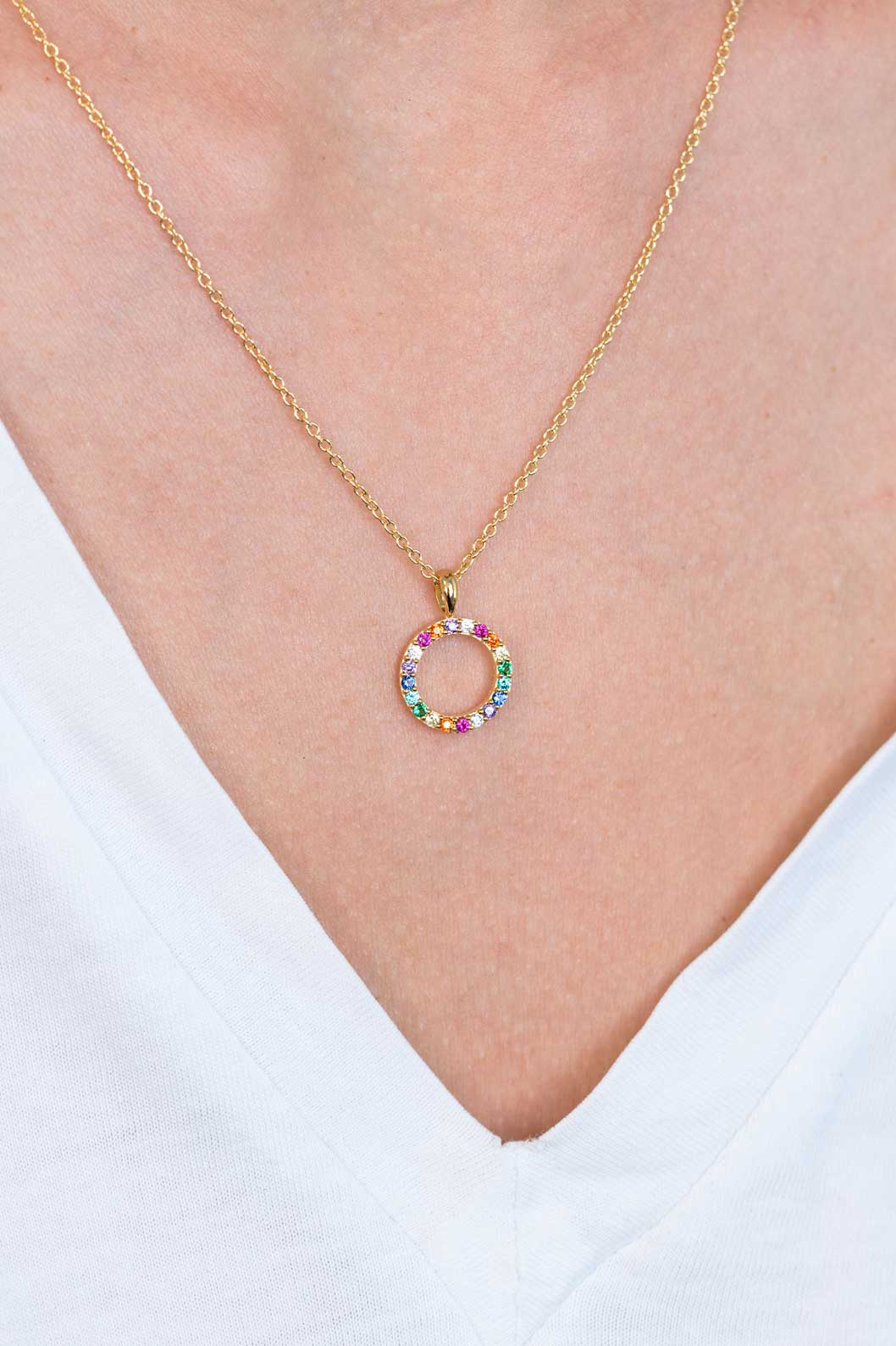 ZINZI silberner Anhänger 14K gelb vergoldet 12mm besetzter Regenbogen ZIH2170