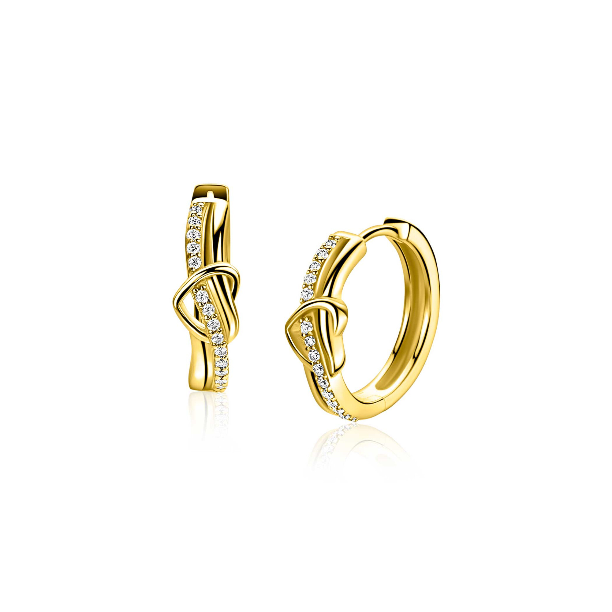 ZINZI zlv. oorringen gg.verg.golf met hart / zirconia's