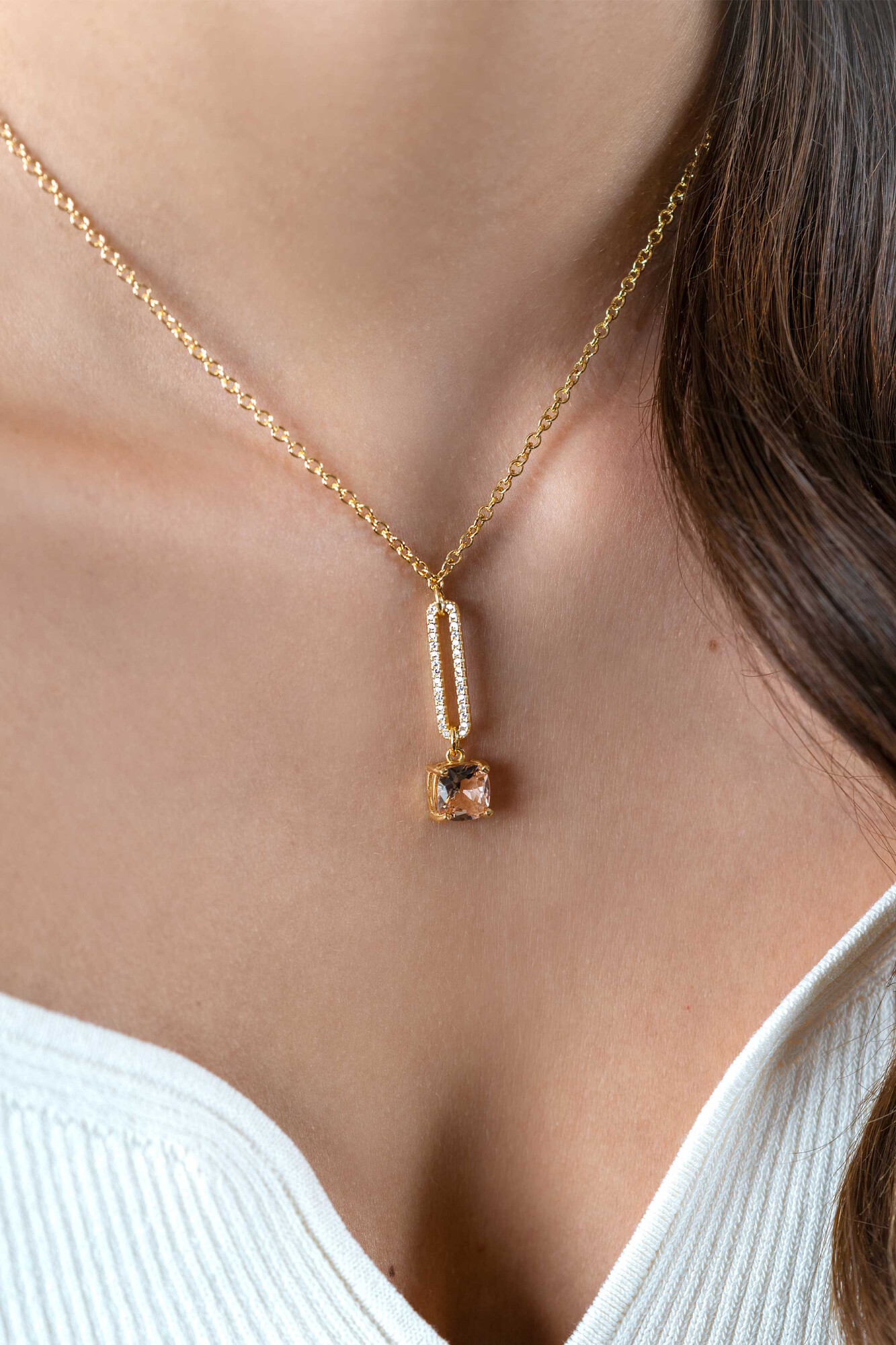 ZINZI zlv. collier gg.verg. hanger ovaal zric./champVK