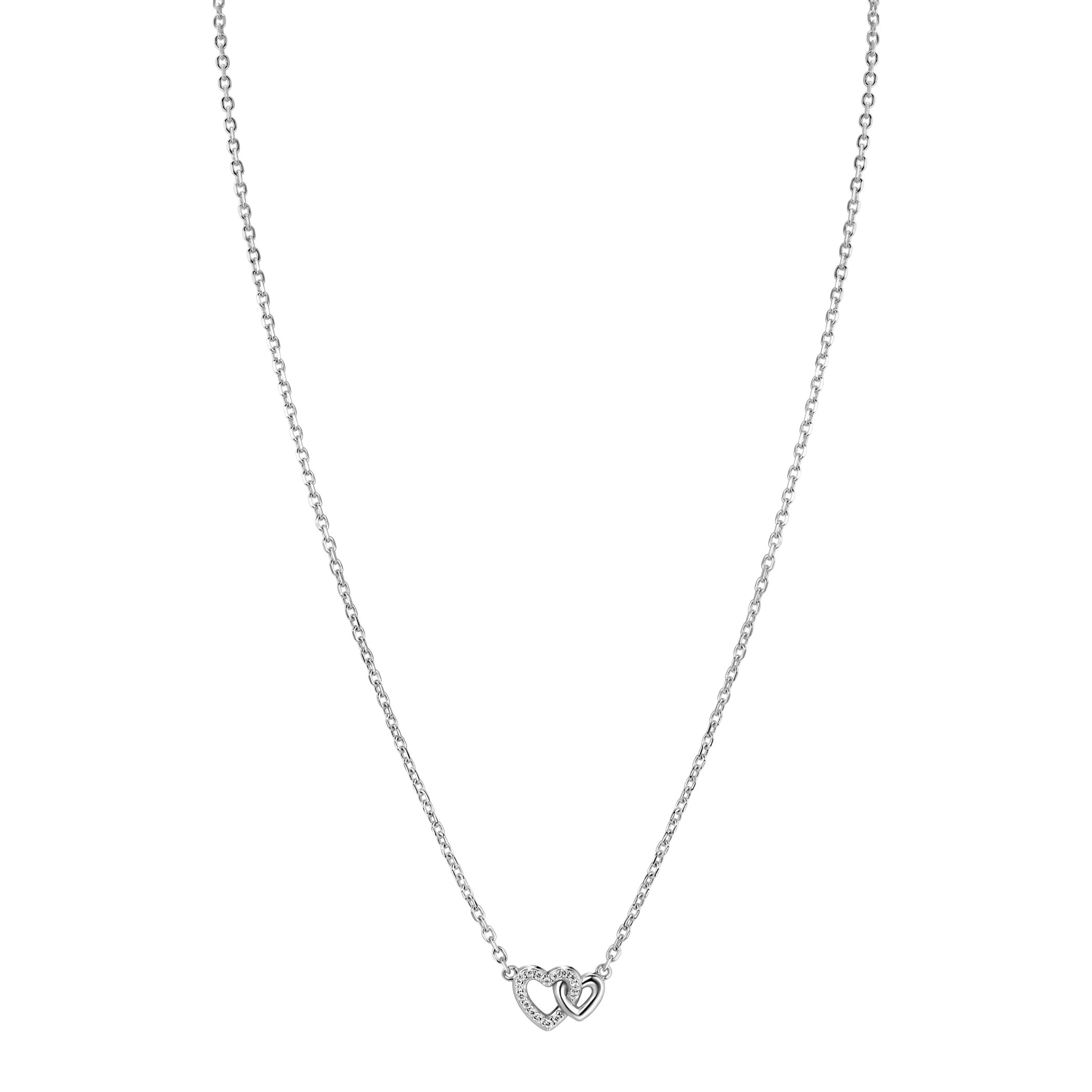 ZINZI zlv. collier 2 hartjes verbonden 1x zirc.