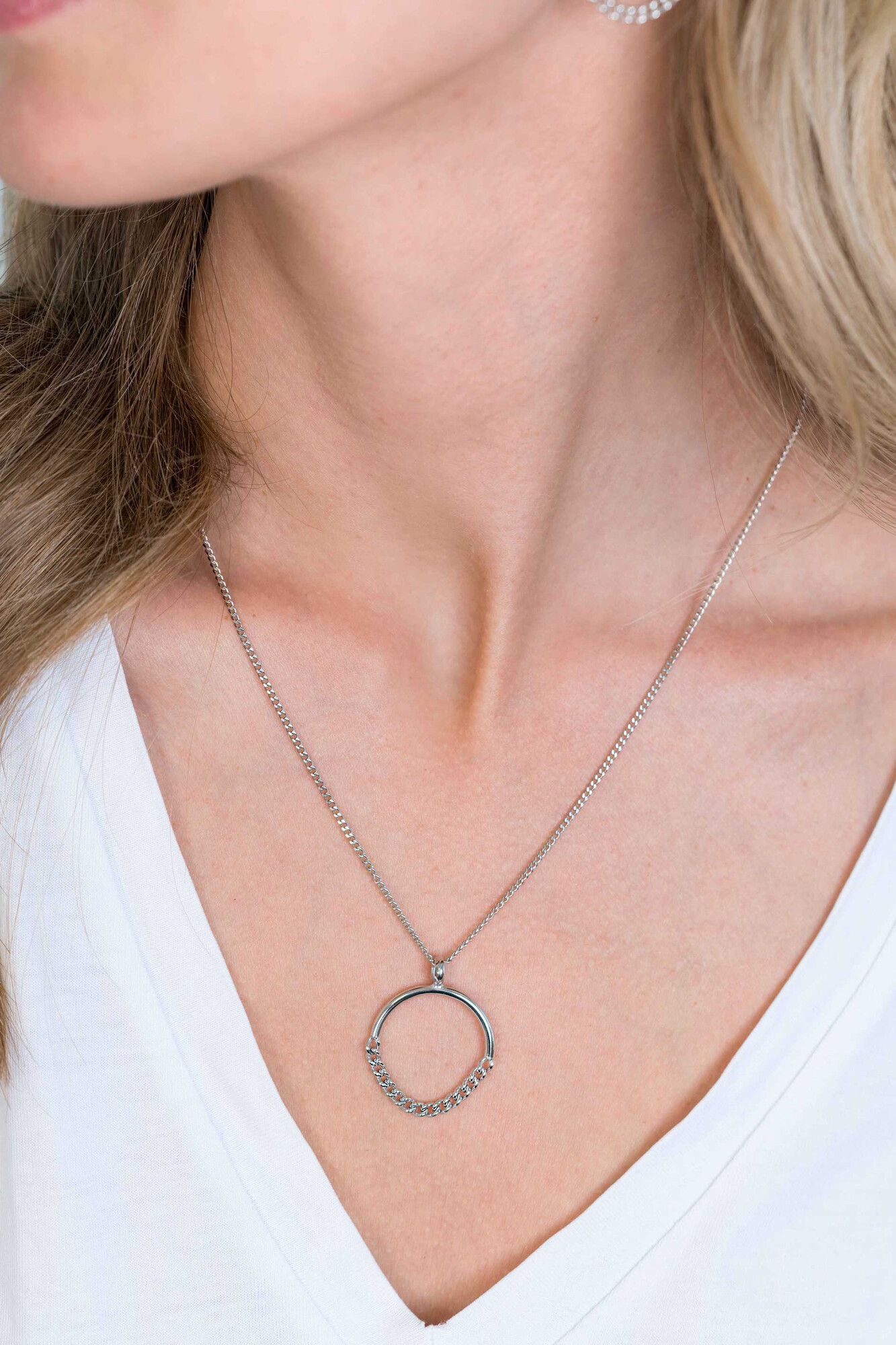 ZINZI silberner Anhänger 24mm rund mit Gourmet Glieder ZIH2201