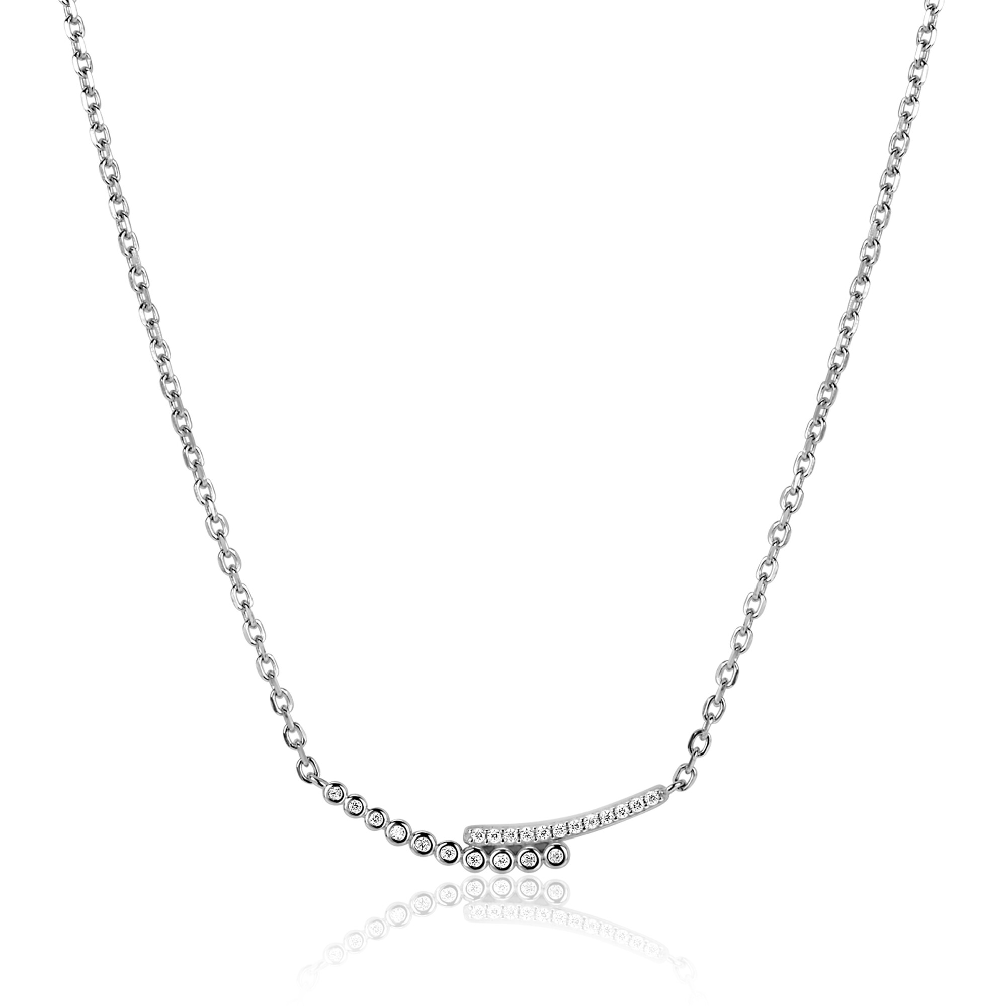 ZINZI zlv. collier slagmodel met zirc.ronde/pootzetting