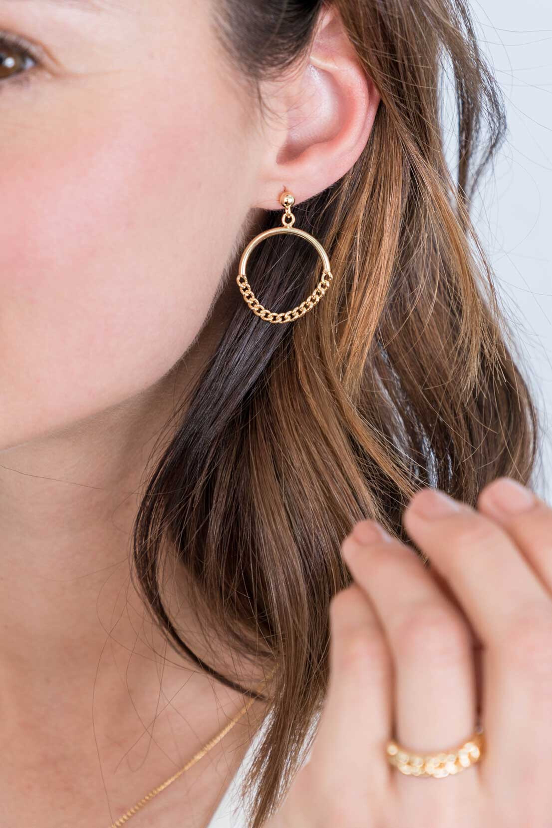 ZINZI silberne Ohrhänger 14K gelb vergoldet 24mm rund mit Gourmet Glieder ZIO2201G