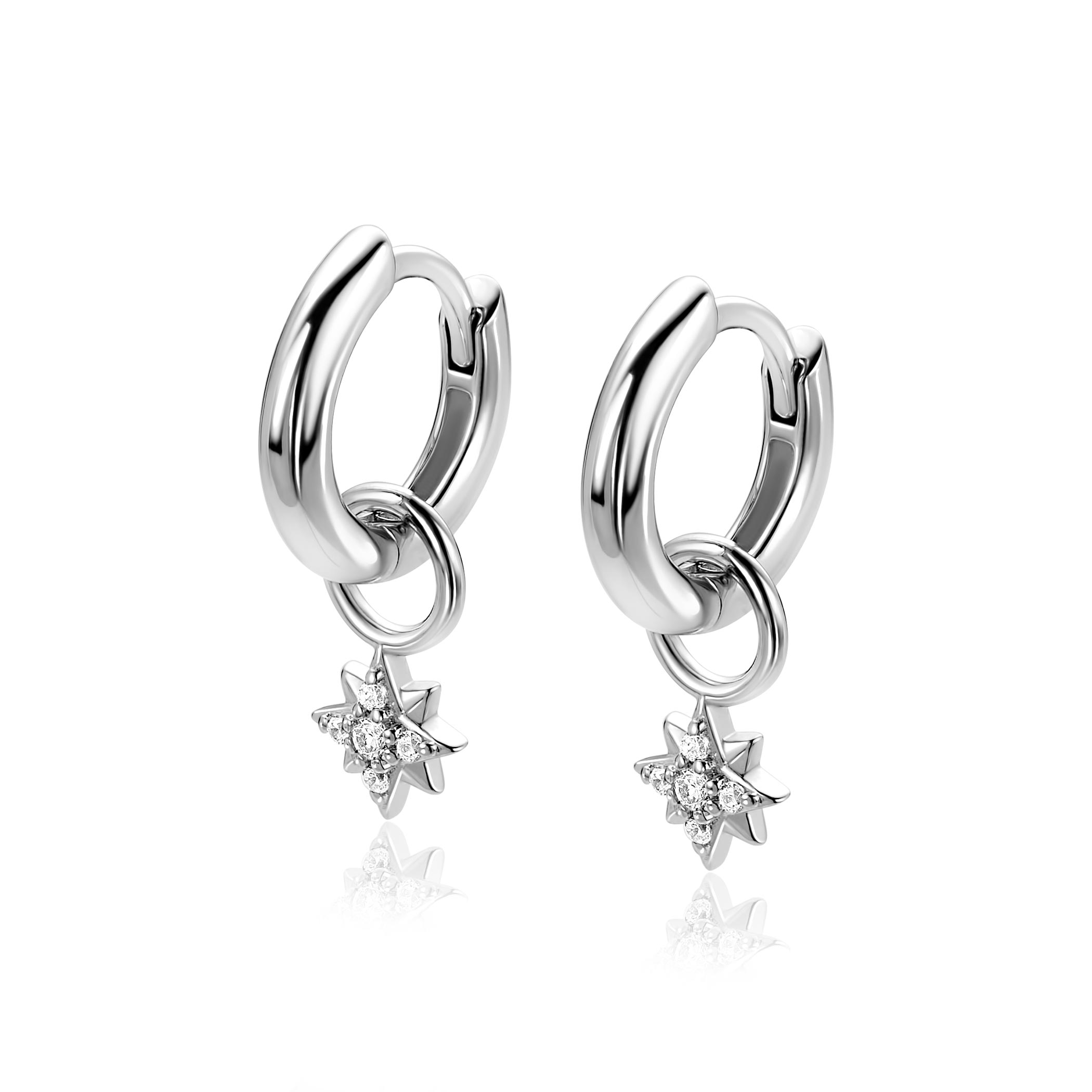ZINZI zlv. oorbedel fantasie ster met zirconia's