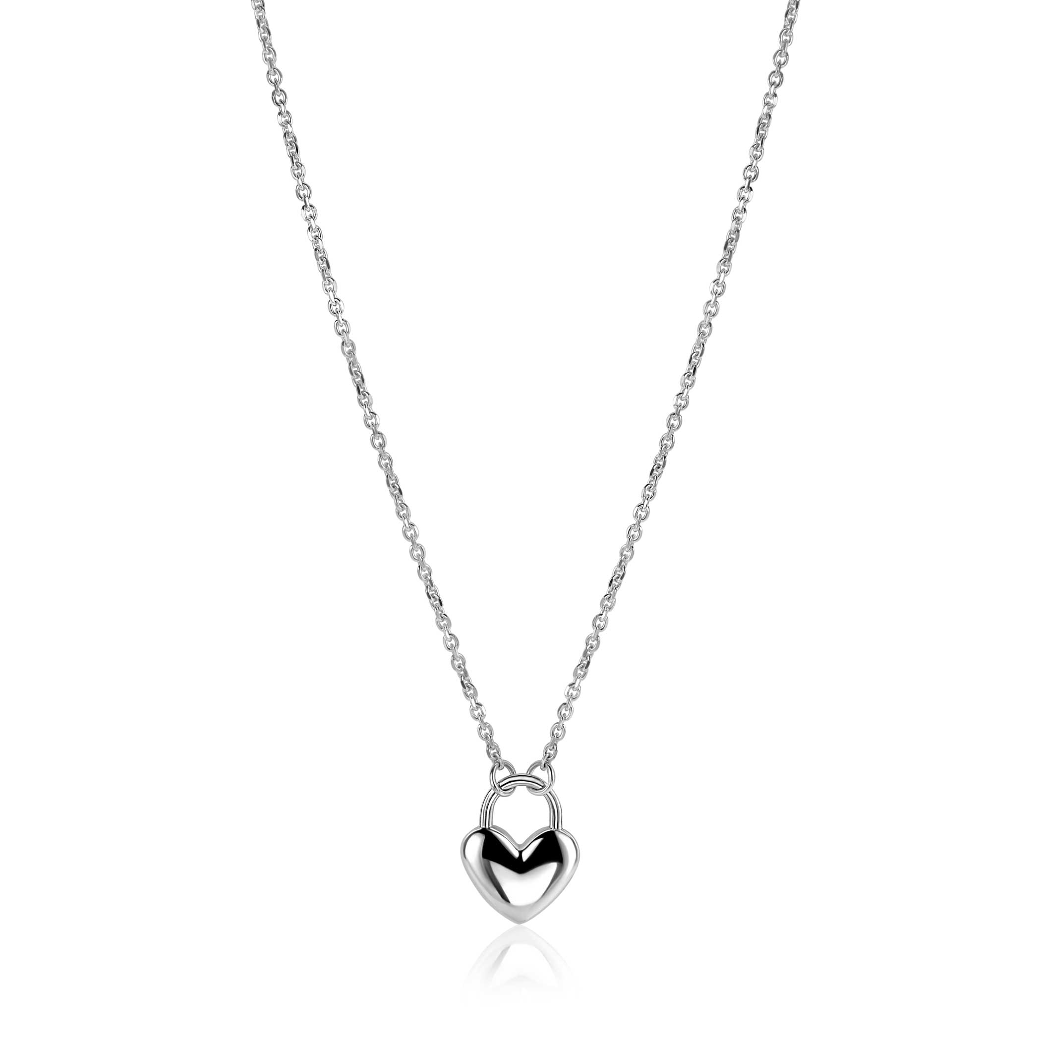 ZINZI Silber Gliederkette mit herzförmigem Schlossanhänger, 18 mm breit, 42-45 cm ZIC2673