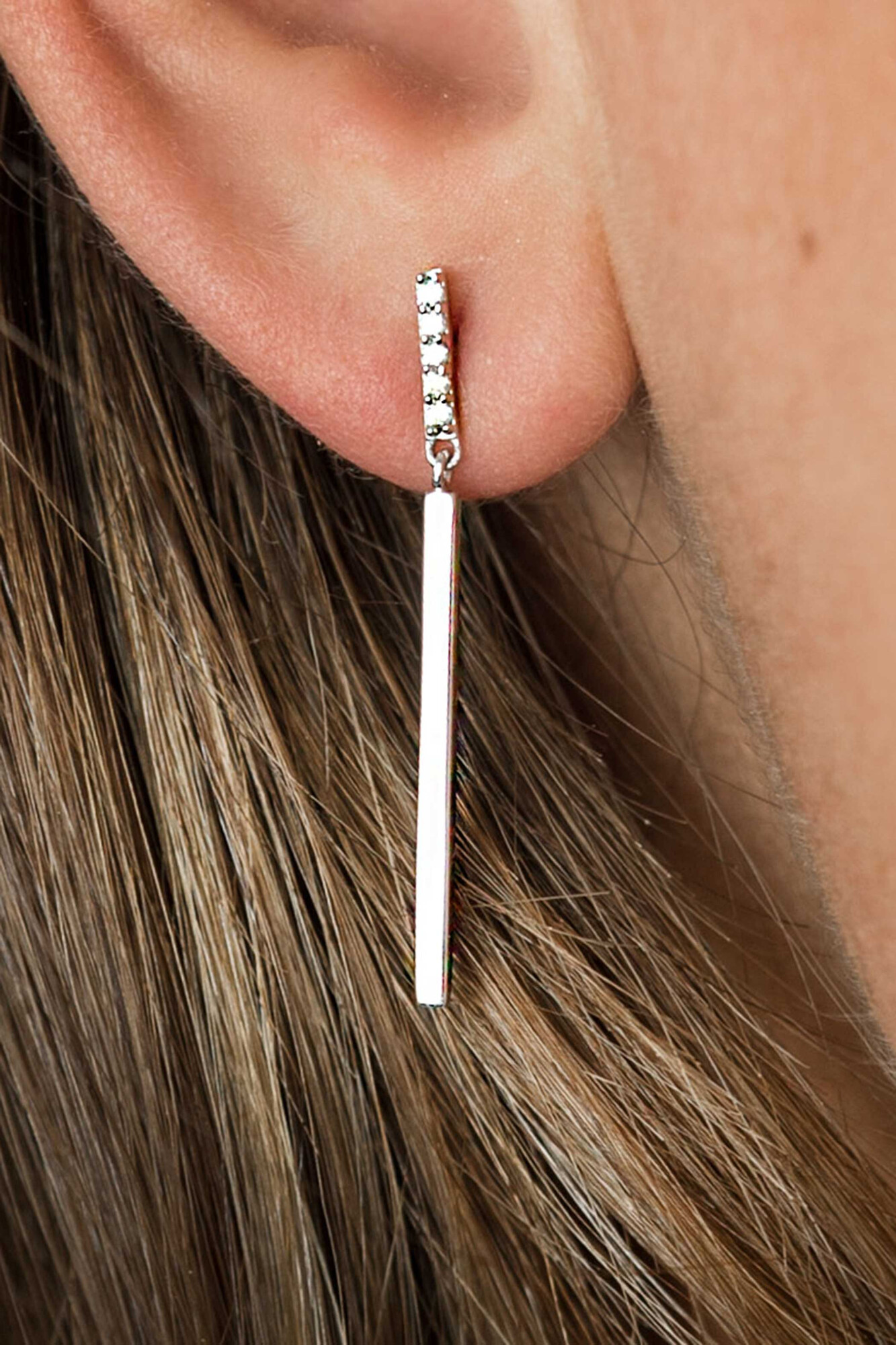 ZINZI silberne Ohrhänger Stäbchen  weiß 35mm ZIO1832