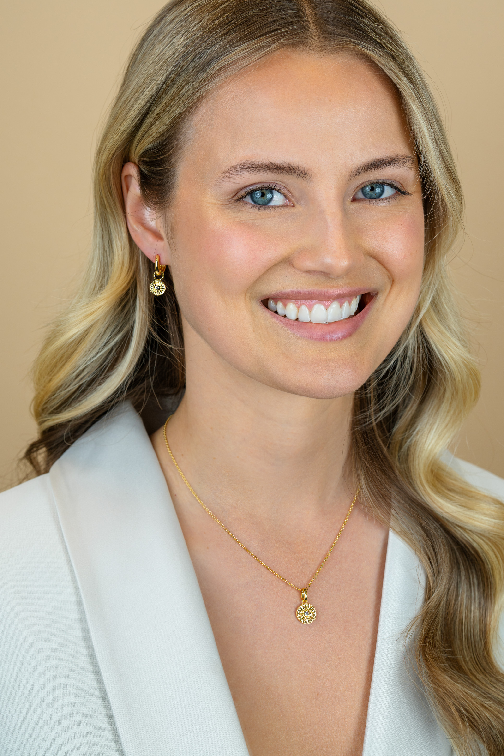 ZINZI zlv.collier gg.verg.met hanger rond zon en zirc.