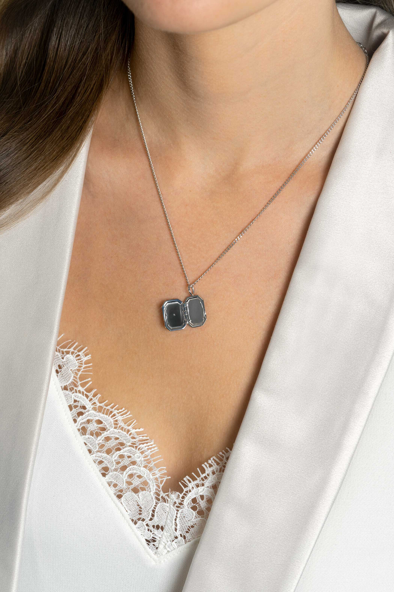 ZINZI zlv. hanger medaillon rechtoek zirconia 16mm