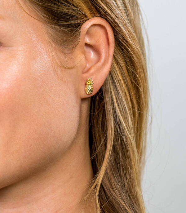 ZINZI silberne Ohrstecker gelb vergoldet Ananas ZIO1699G
