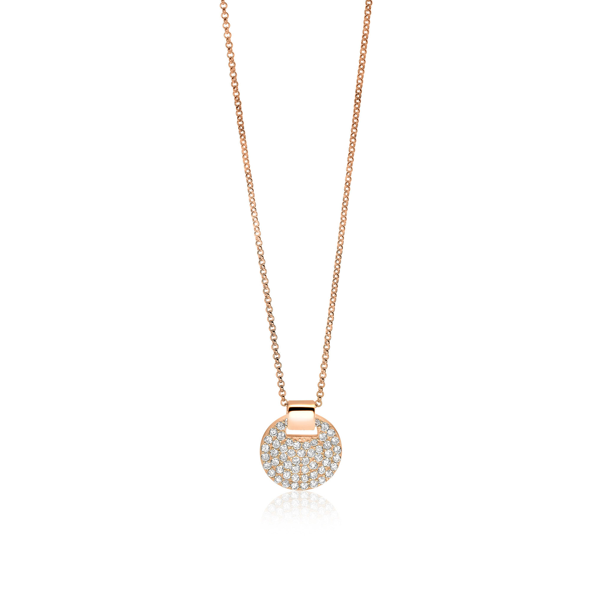 ZINZI zlv. hanger rosé rond pave zirc. incl. collier
