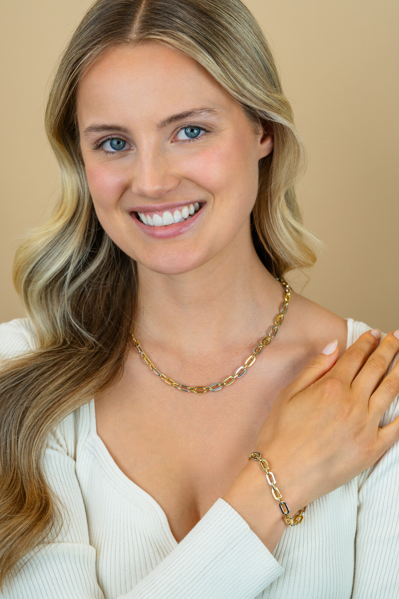 ZINZI zlv. collier bicolor met ovale schakels 42/45cm