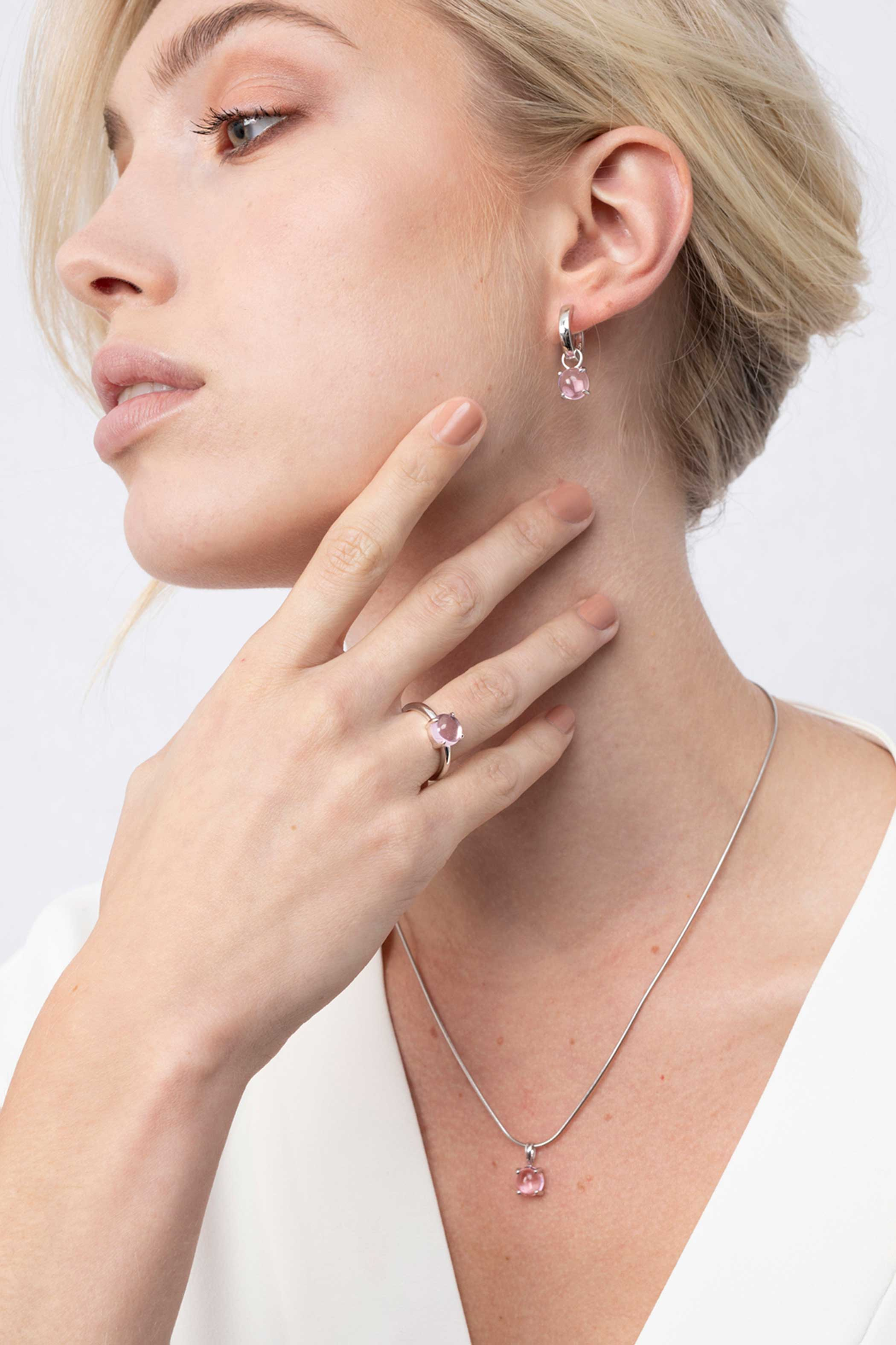 ZINZI zlv. hanger roze ronde steen glad