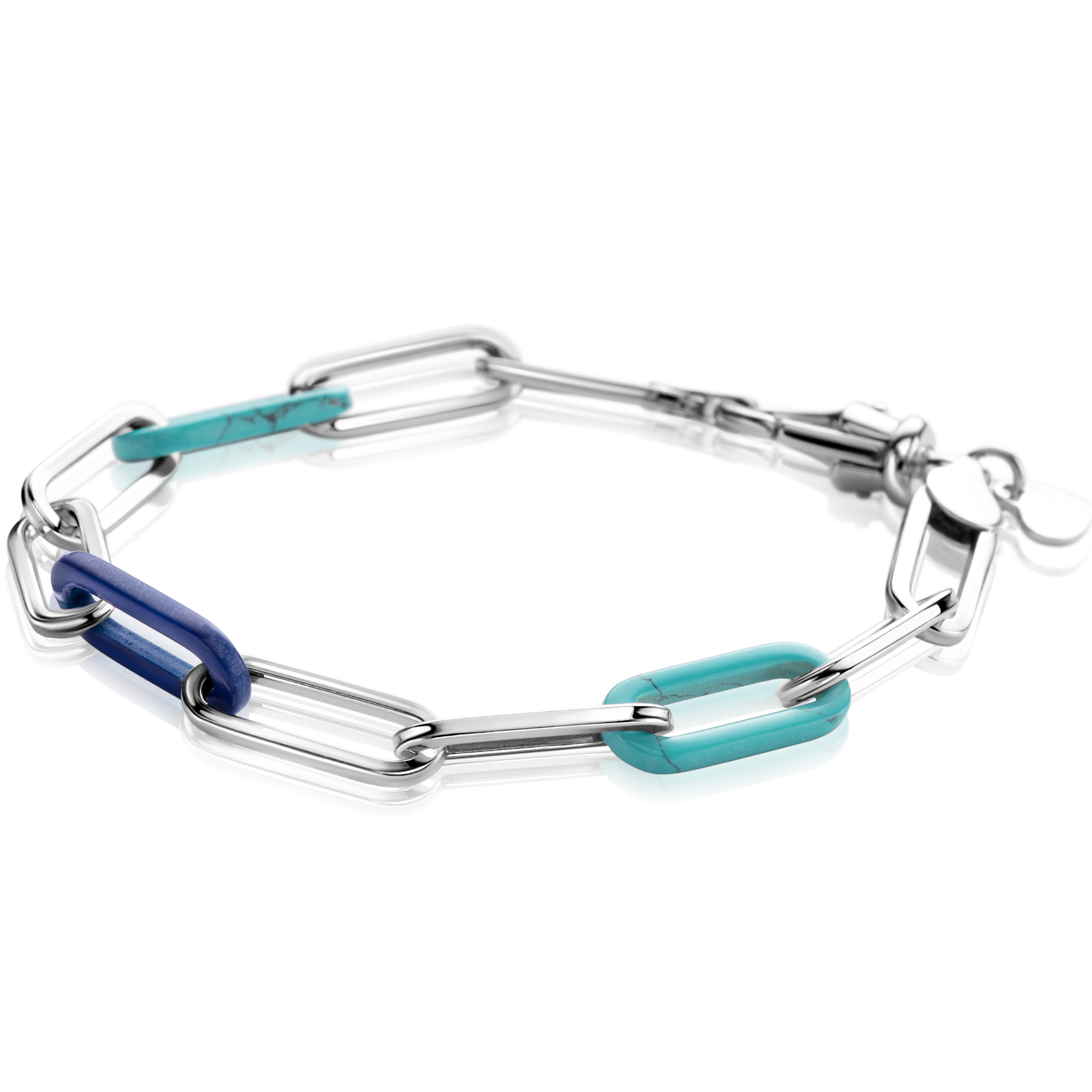 ZINZI zlv. armband paperclip/lapis/turquoise