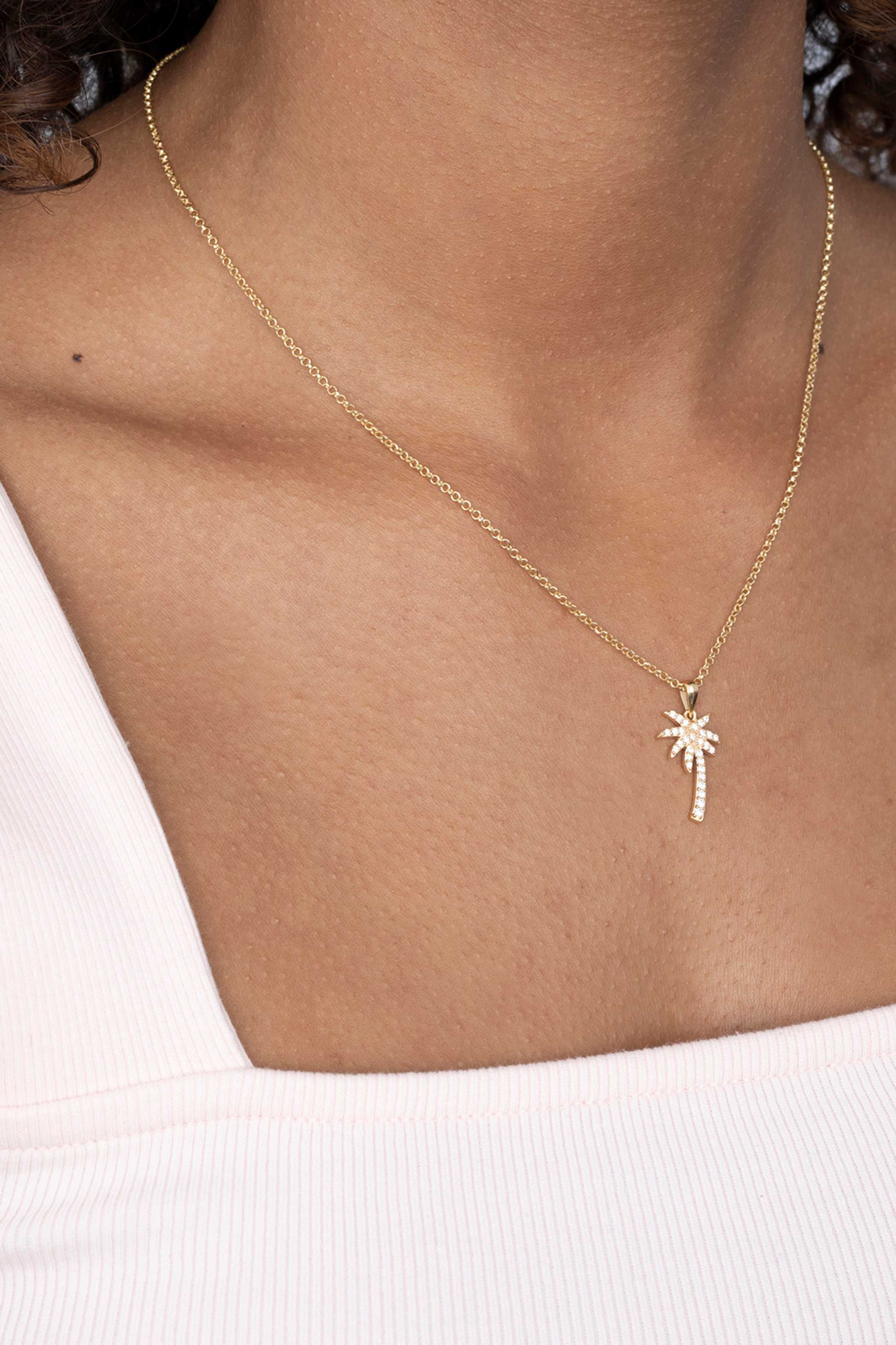 ZINZI silberner Palme Anhänger 14K gelb vergoldet  weiß 18mm ZIH2083