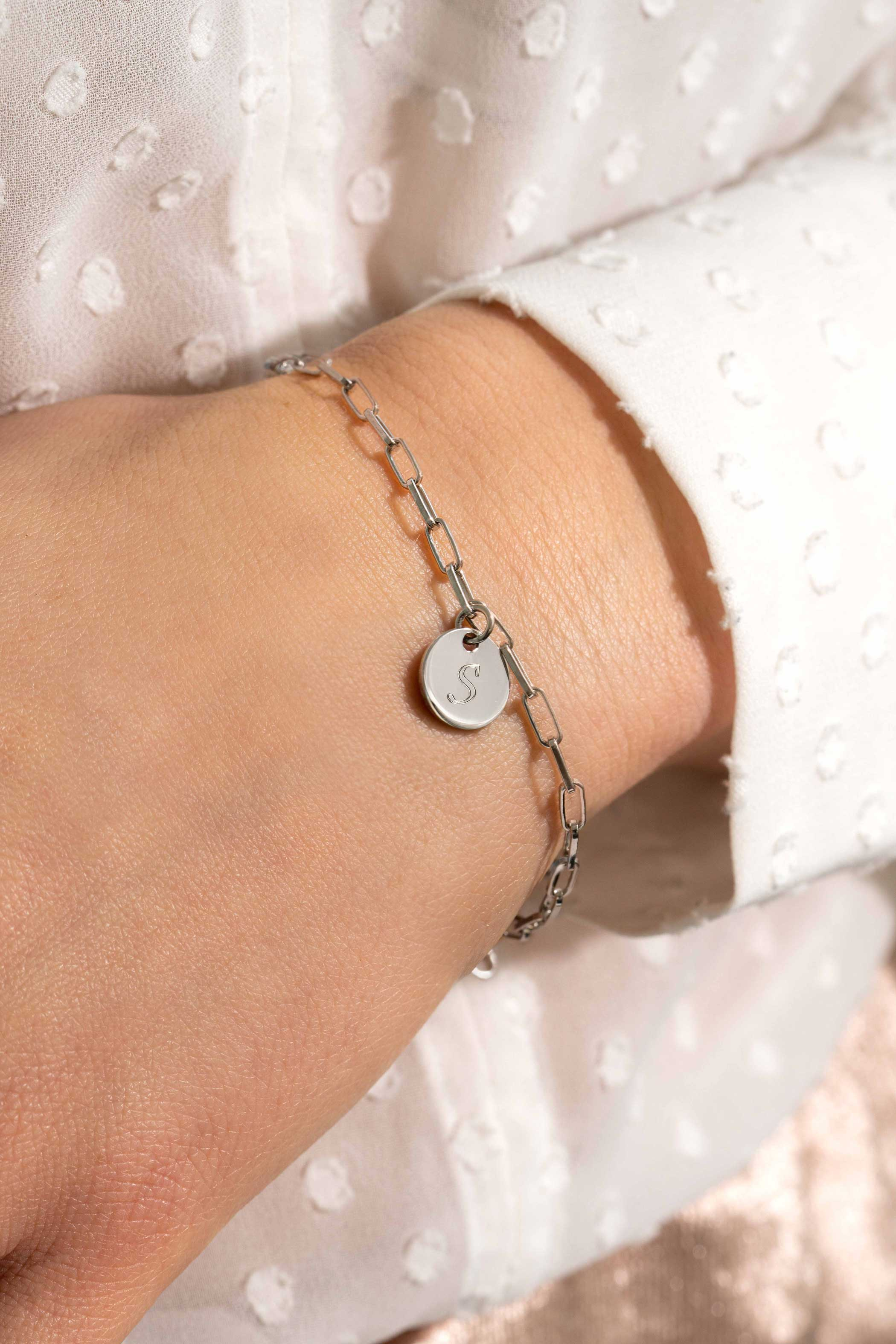 ZINZI silbernes Armband paperclip Glieder rund Plättchen ZIA2166