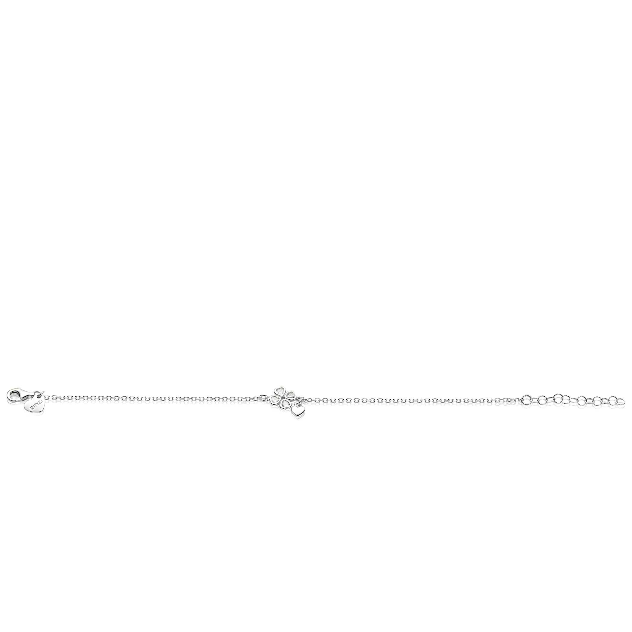 ZINZI zlv. armband met klaver zirc. en hartje