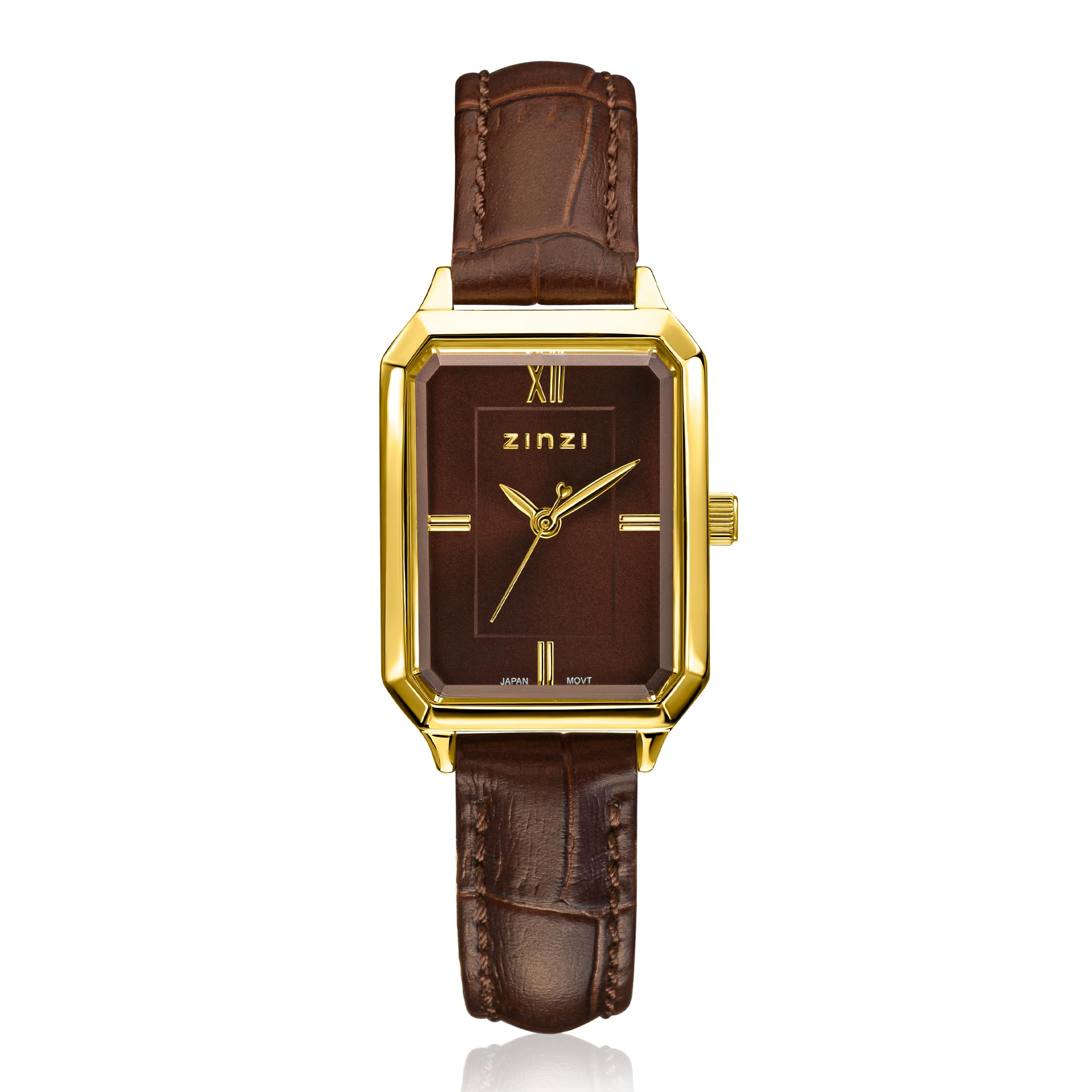 Zinzi Allure horloge 30mm gold w.plt bruin/leren band