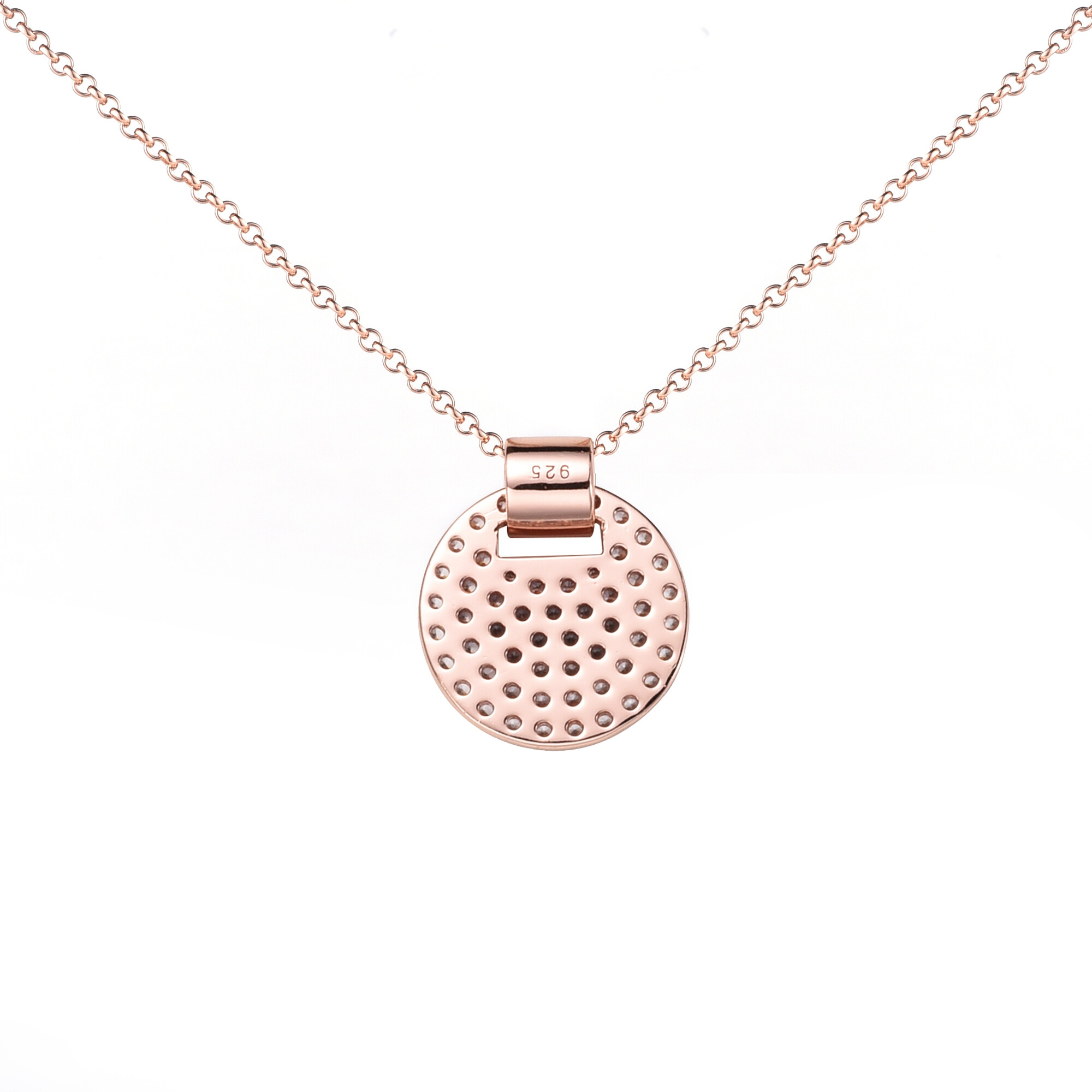 ZINZI zlv. hanger rosé rond pave zirc. incl. collier
