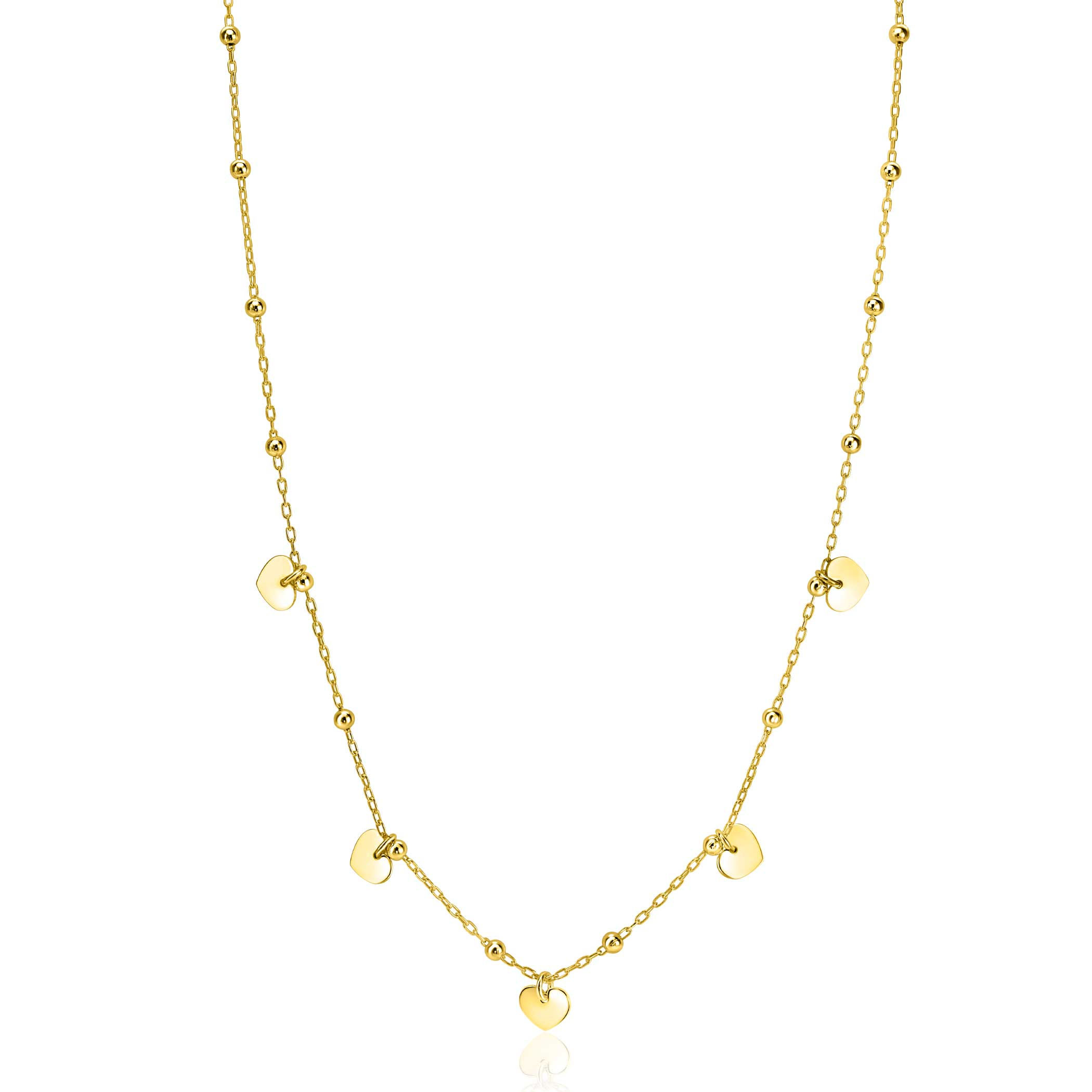 ZINZI zlv. collier gg.verg.fant. met hartjes eraan