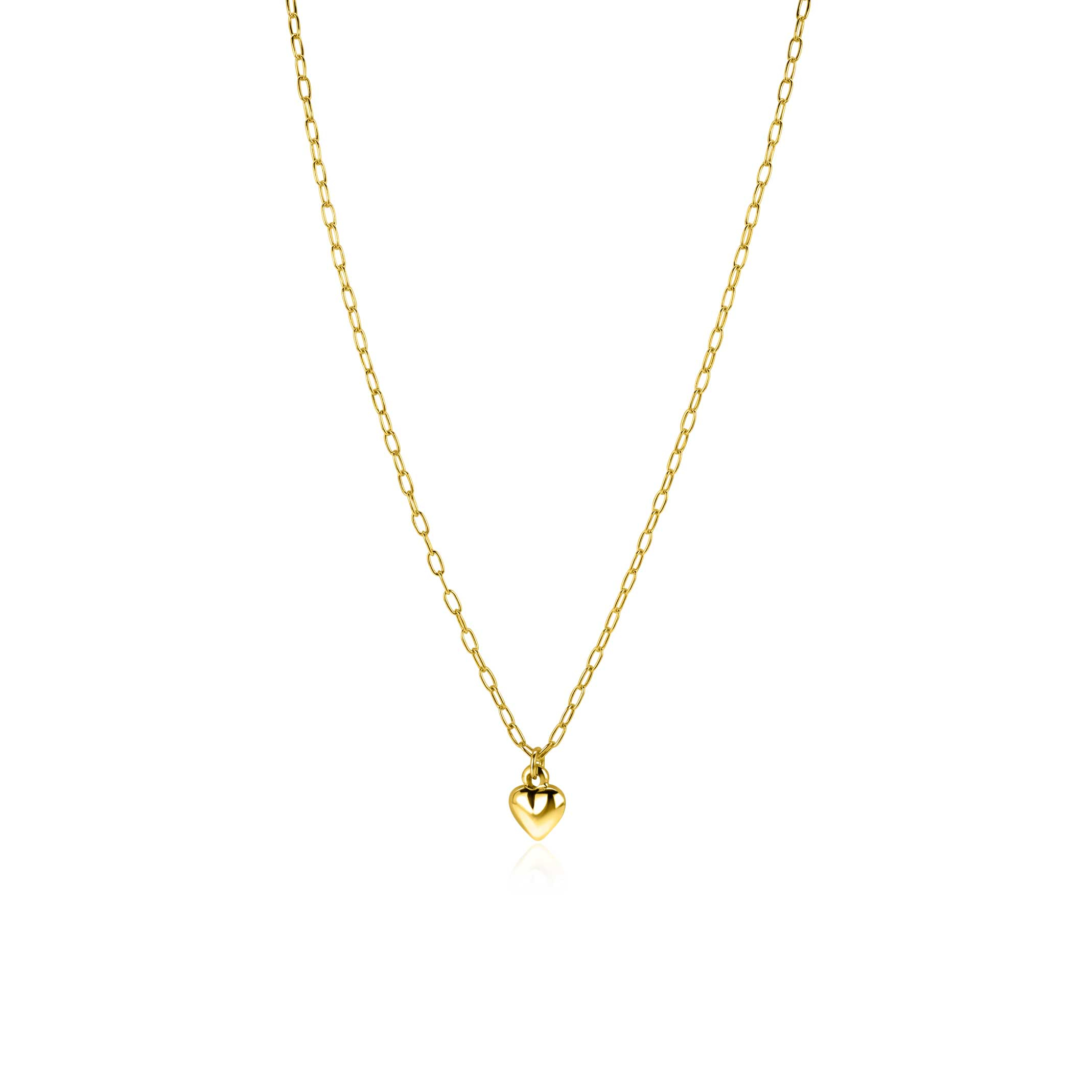 ZINZI vergoldete Silber Paperclip-Kette mit Herzanhänger (9 mm), 42-45 cm ZIC2661