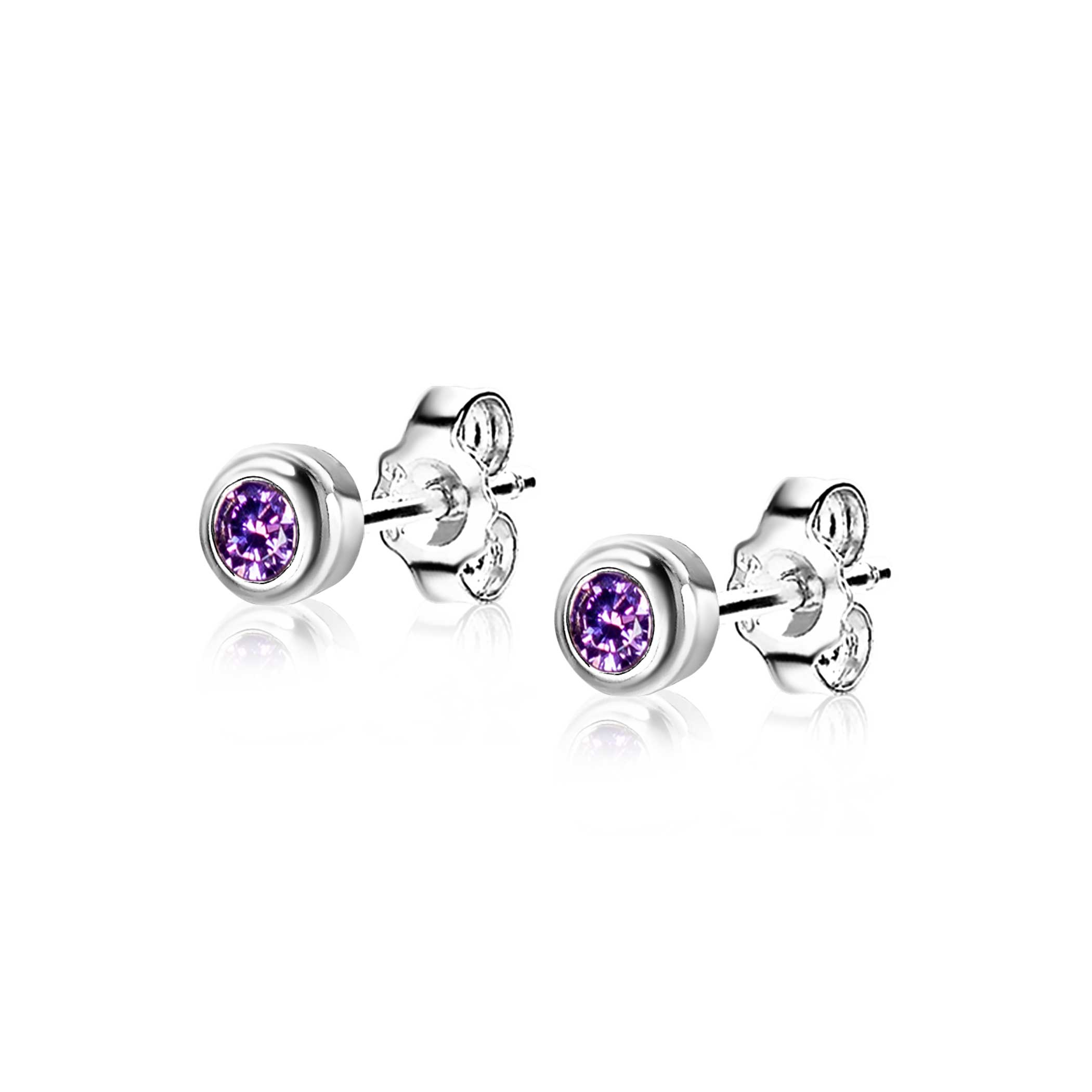 ZINZI zlv.oorknopjes birthstones amethist cz