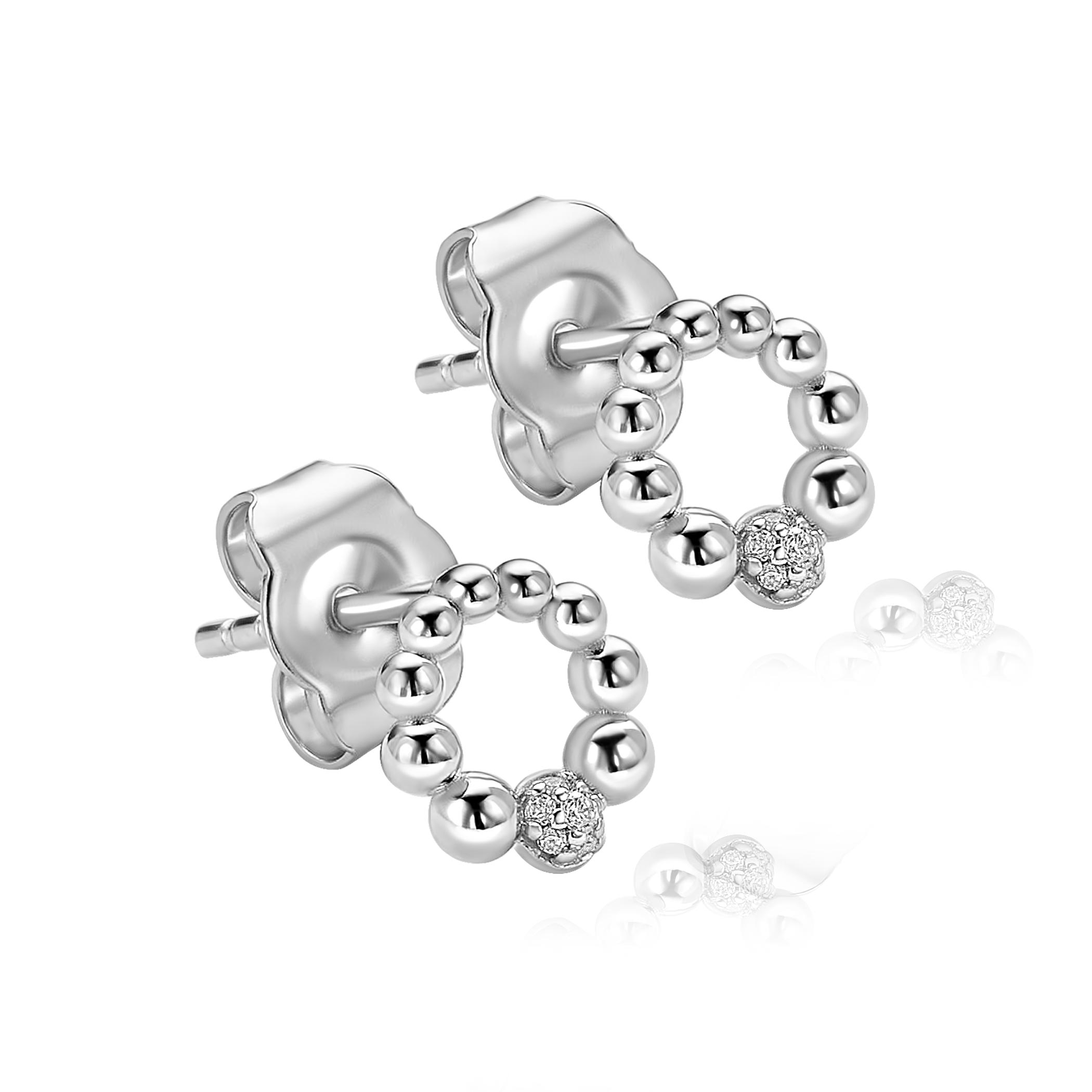 ZINZI zlv. oorknopjes rond open bolletjes en zirc.