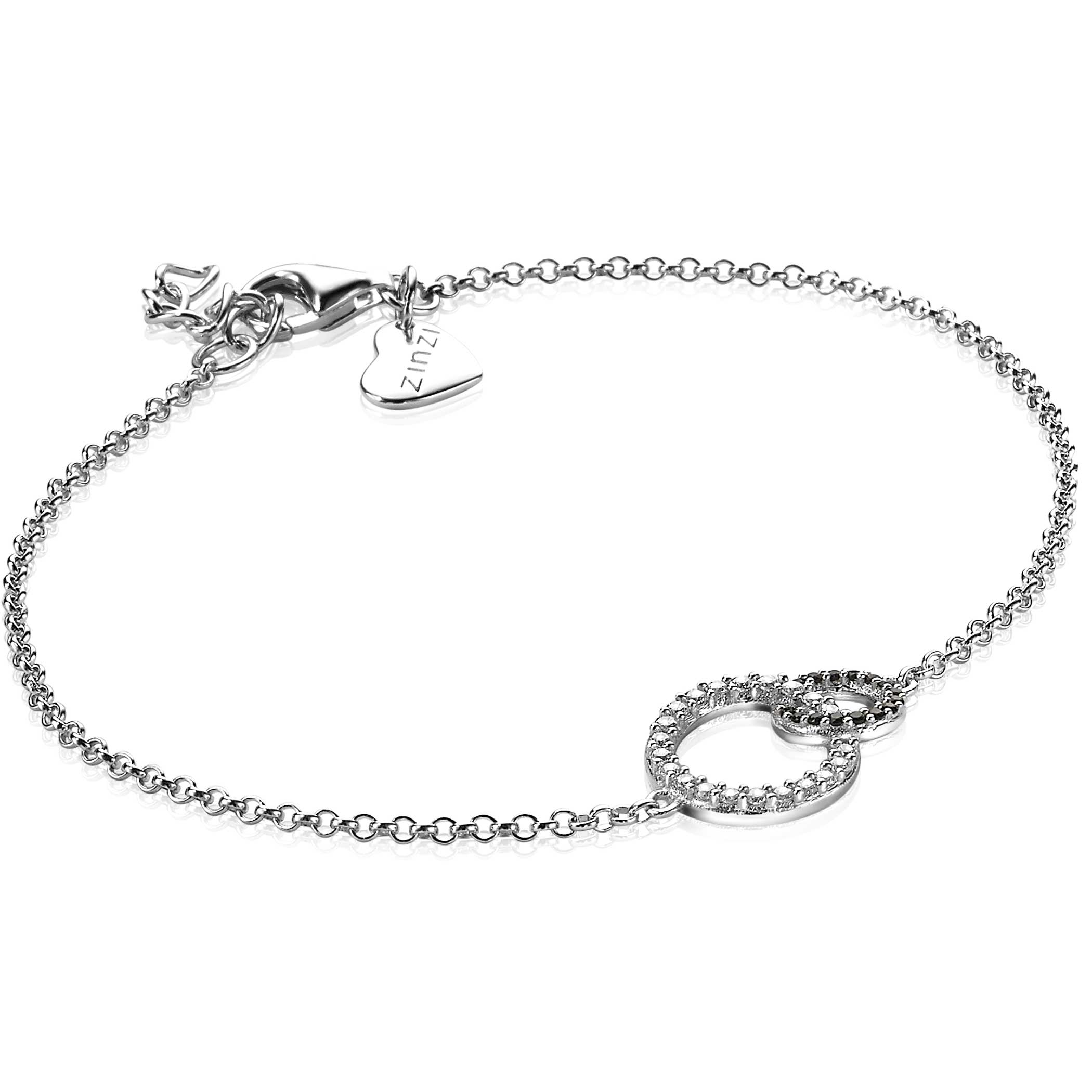 ZINZI silbernes Armband 2 offene Kreise verbunden schwarz  weiß ZIA1987